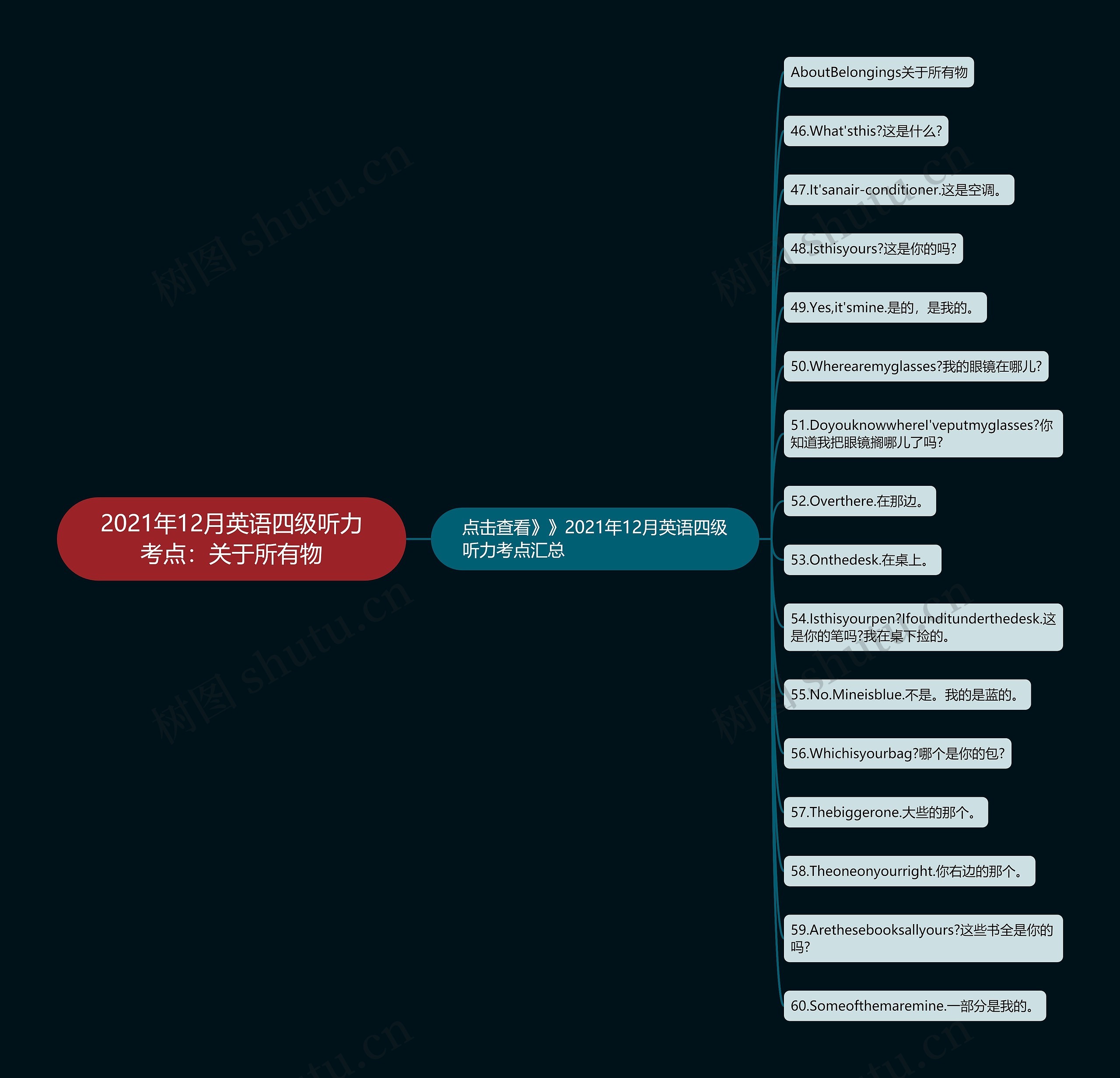 2021年12月英语四级听力考点：关于所有物思维导图