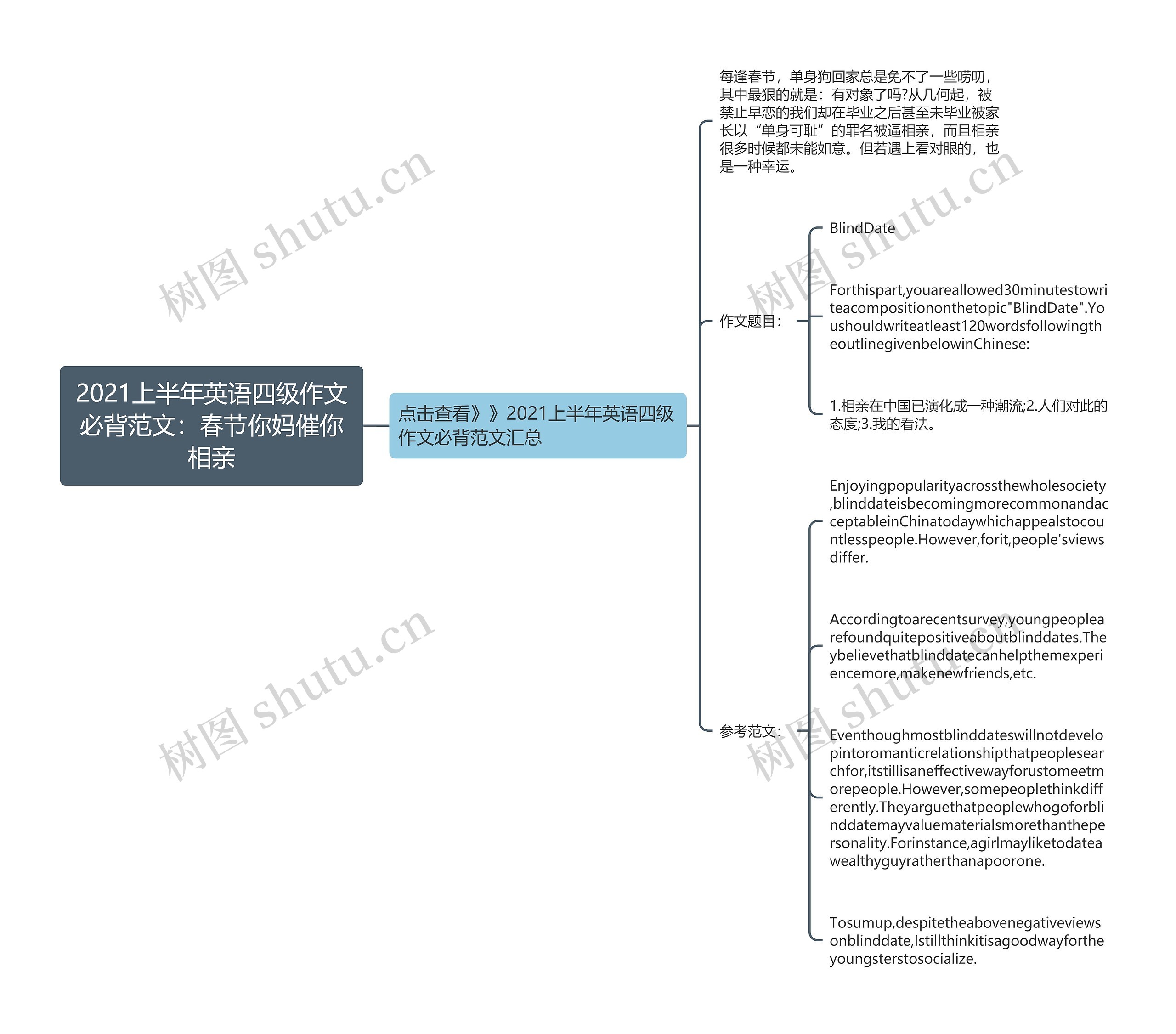 2021上半年英语四级作文必背范文：春节你妈催你相亲思维导图