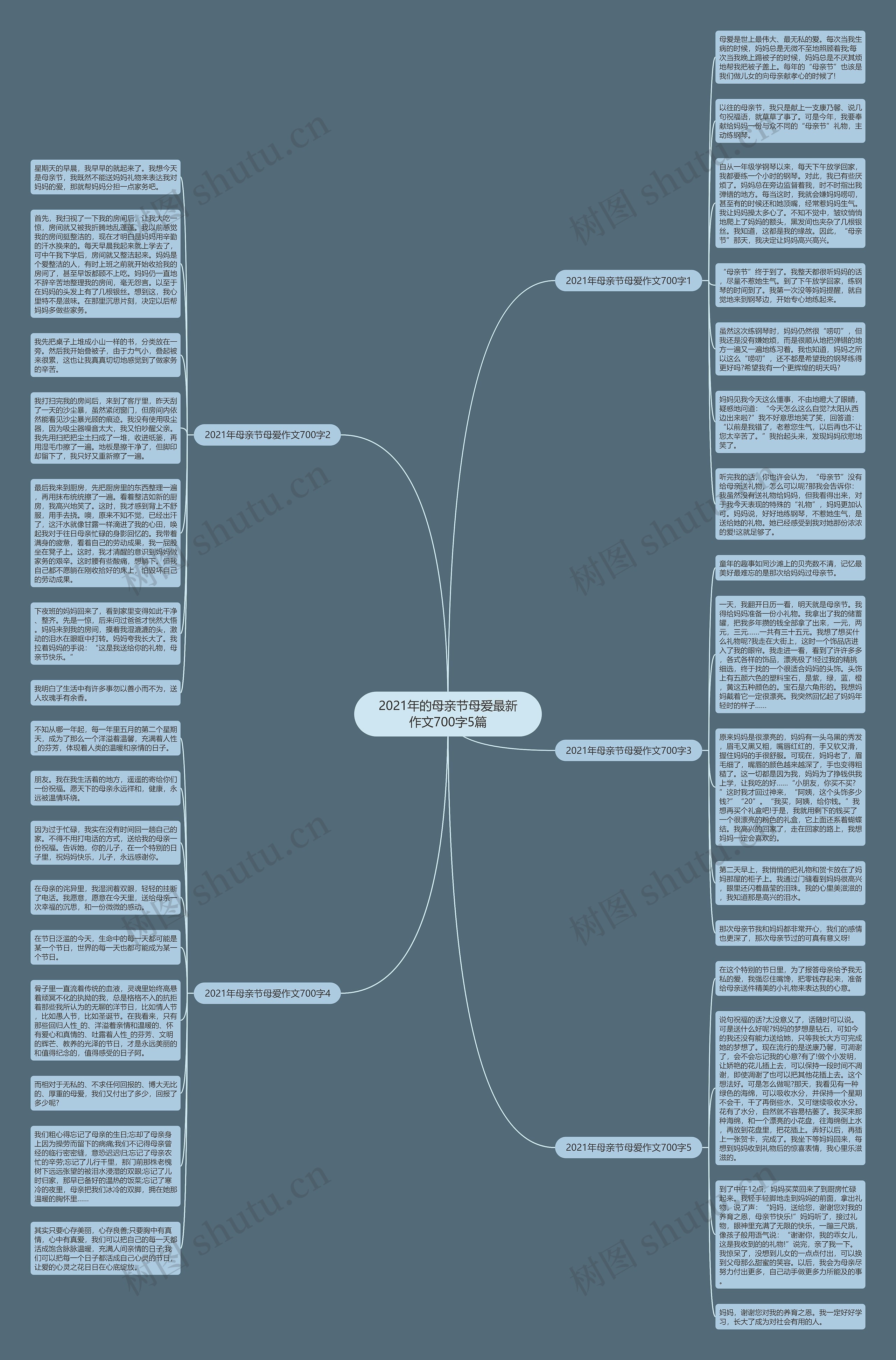 2021年的母亲节母爱最新作文700字5篇思维导图