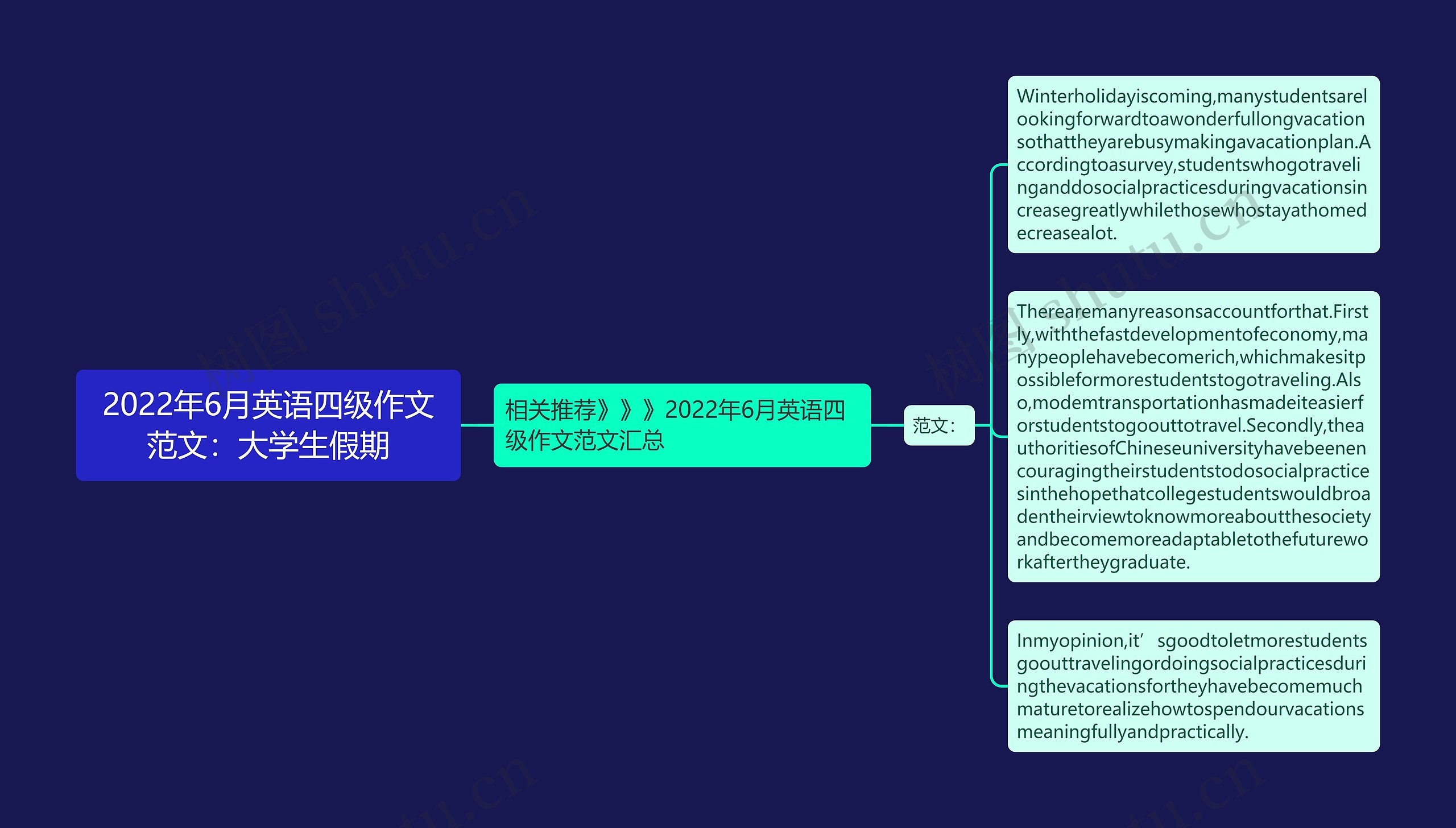 2022年6月英语四级作文范文：大学生假期思维导图