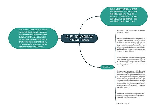 2015年12月大学英语六级作文范文：低头族