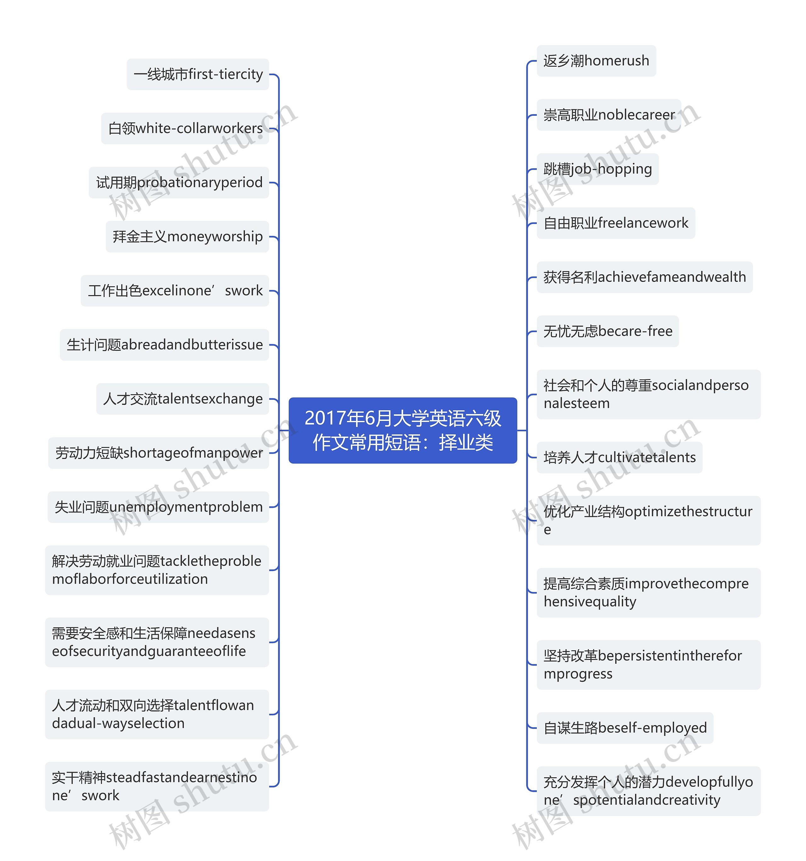 2017年6月大学英语六级作文常用短语：择业类思维导图