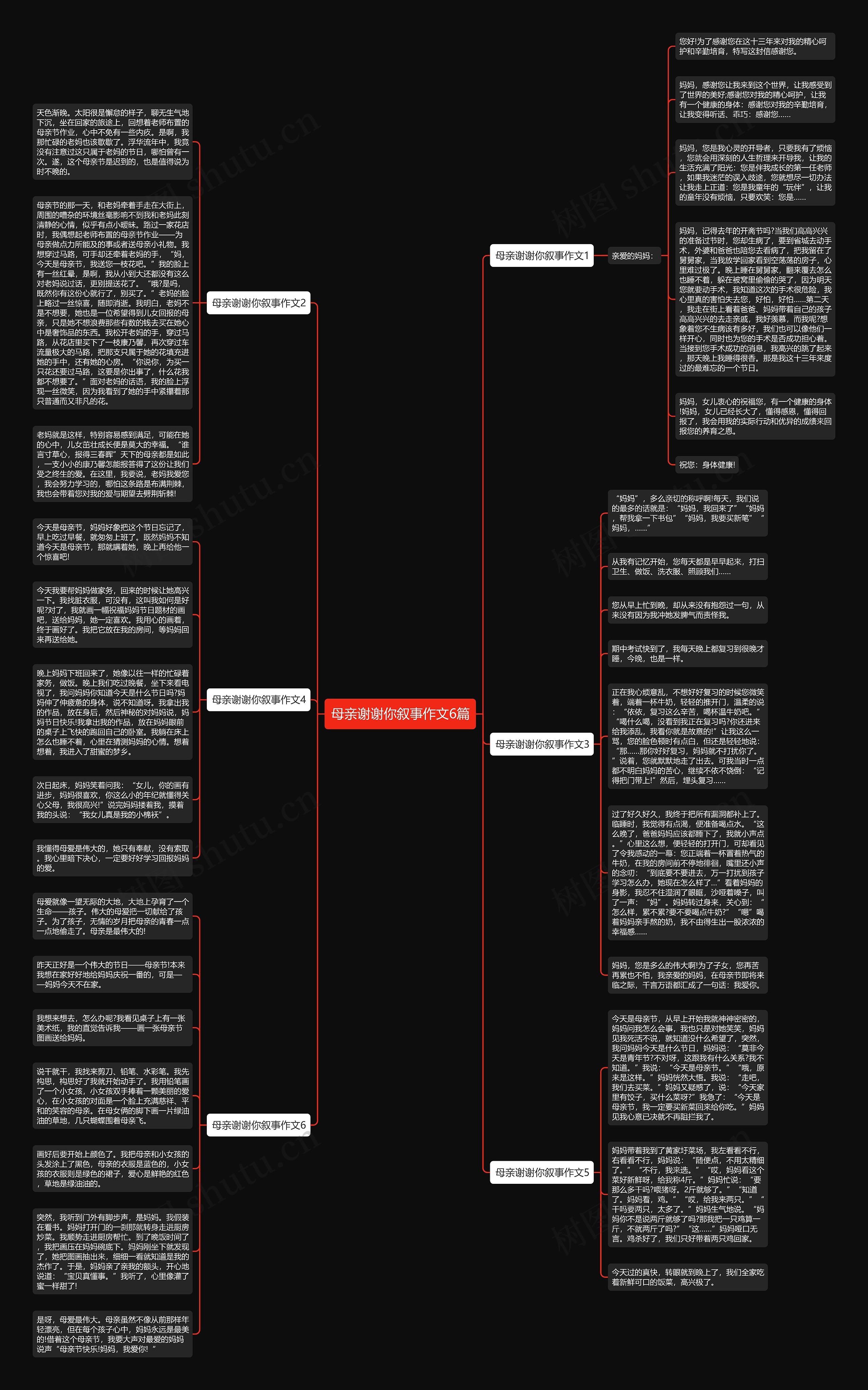 母亲谢谢你叙事作文6篇思维导图高清图 母亲谢谢你叙事作文6篇思维导图