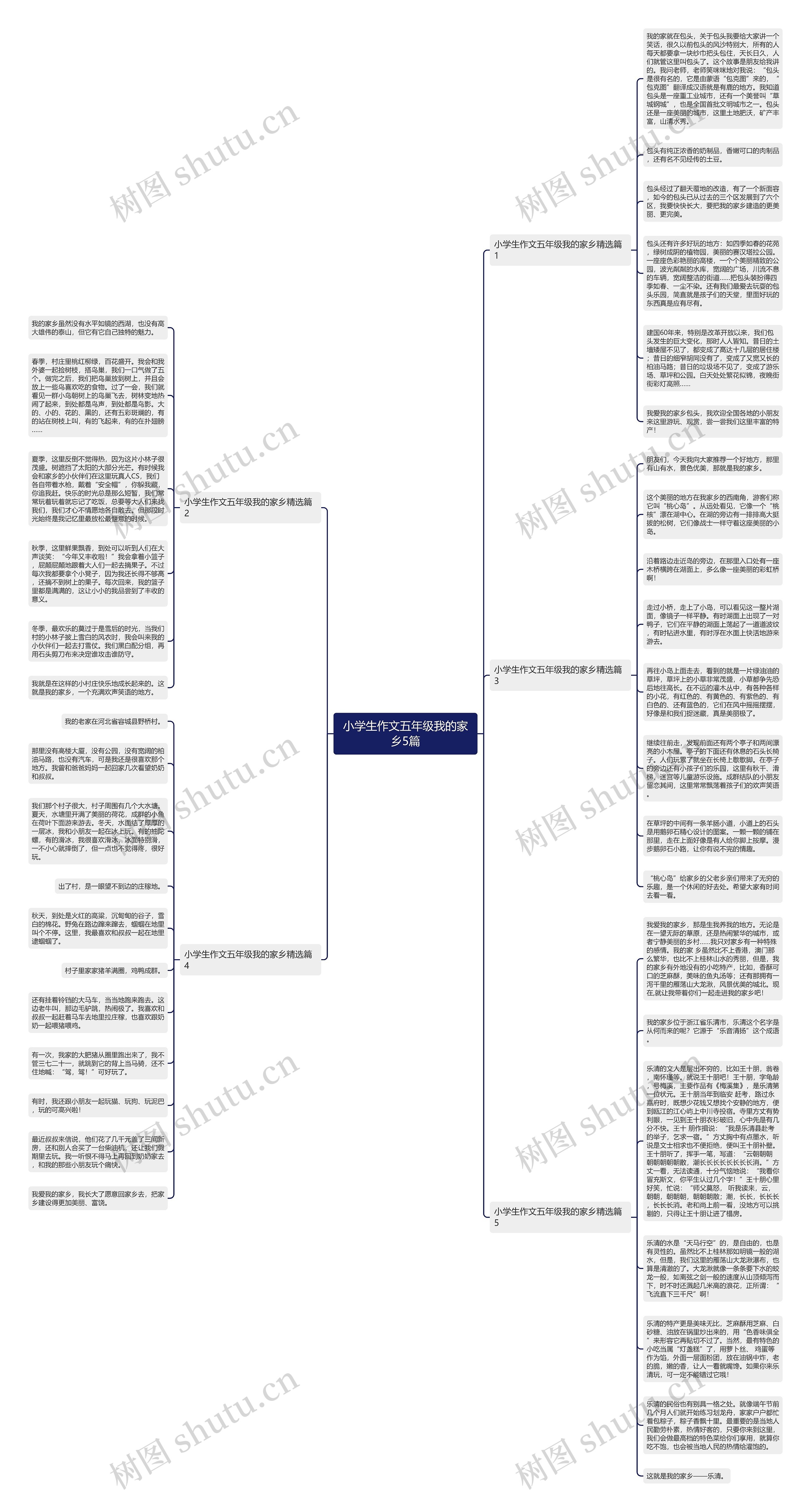 小学生作文五年级我的家乡5篇思维导图