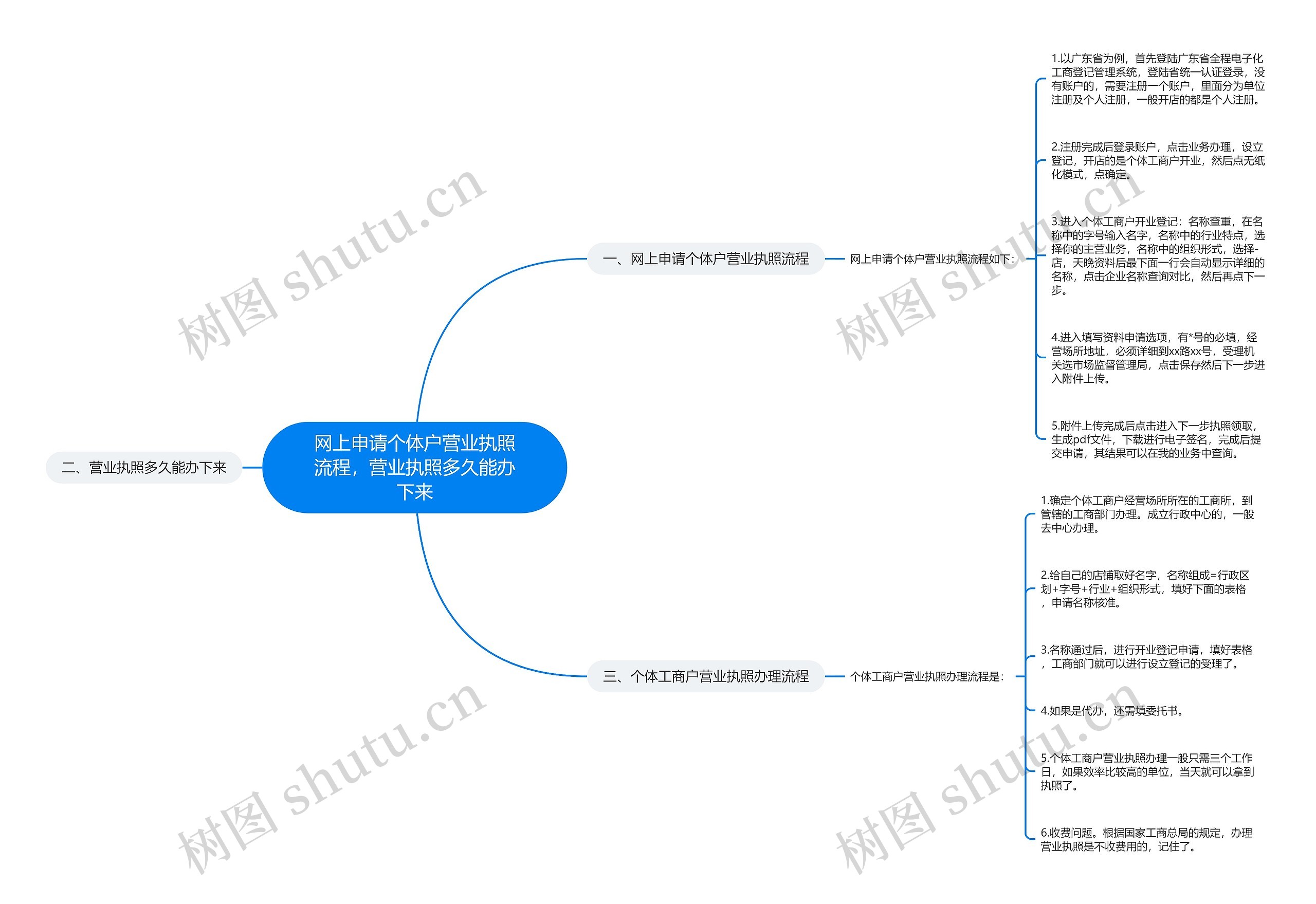 网上申请个体户营业执照流程，营业执照多久能办下来思维导图