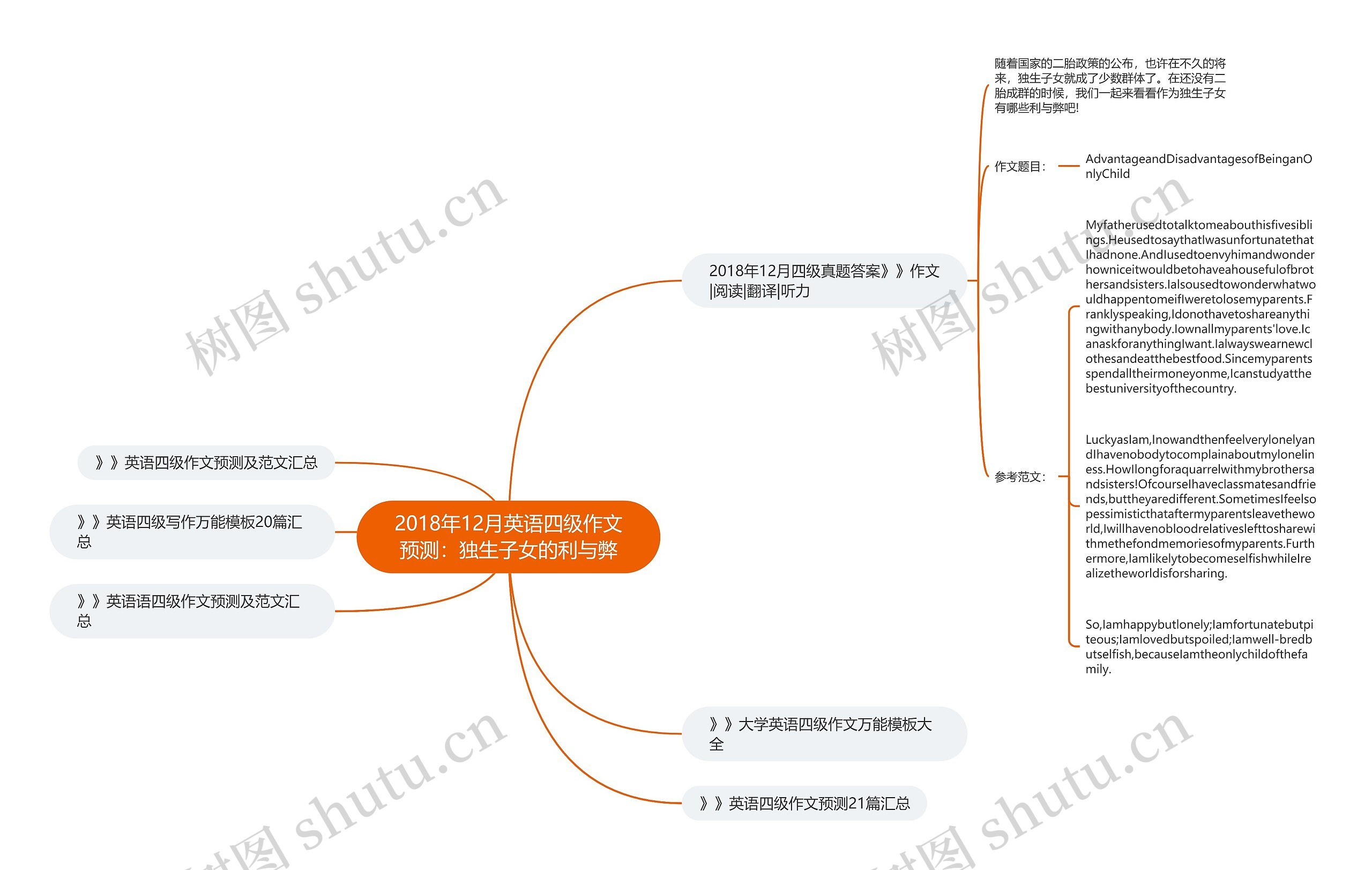 2018年12月英语四级作文预测：独生子女的利与弊思维导图