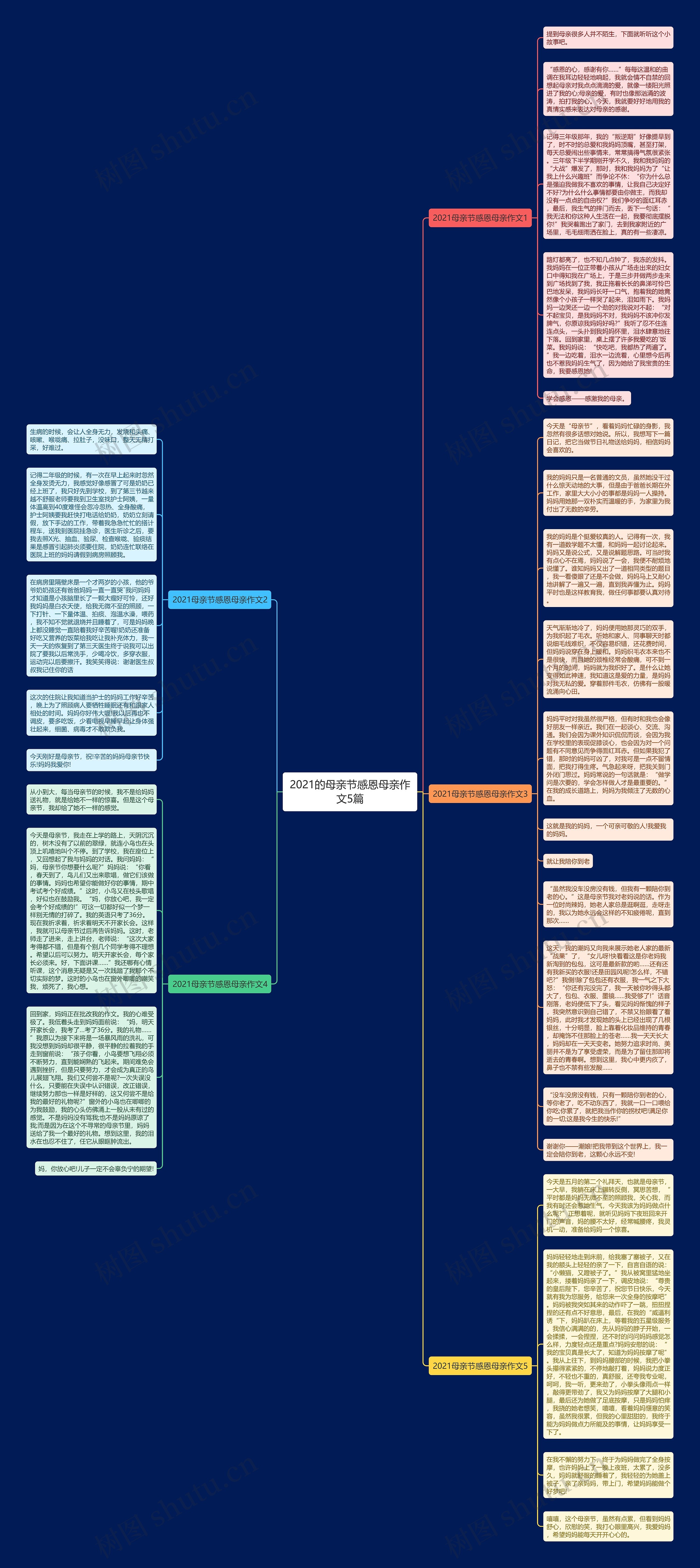 2021的母亲节感恩母亲作文5篇思维导图