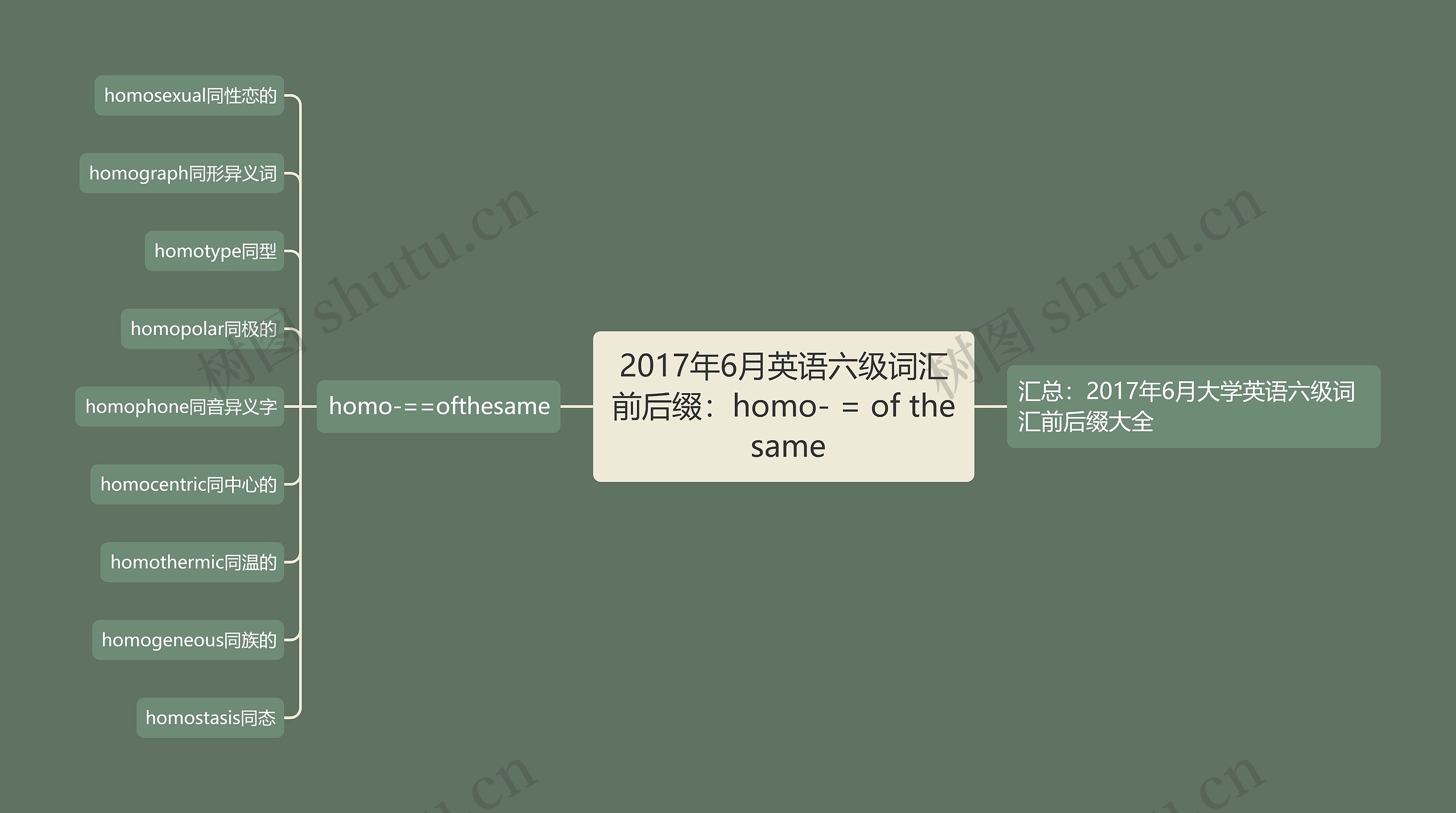 2017年6月英语六级词汇前后缀：homo- = of the same