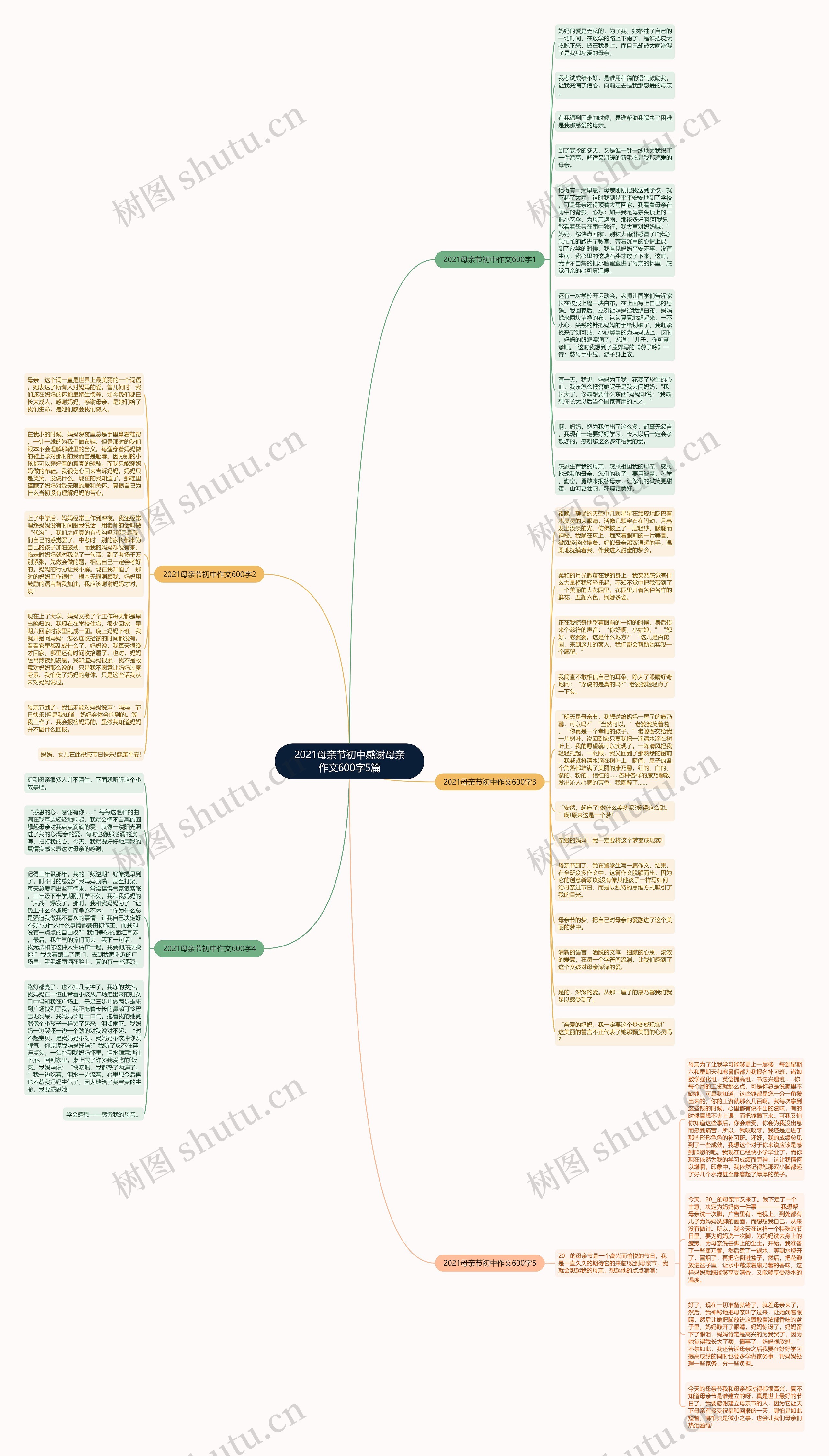 2021母亲节初中感谢母亲作文600字5篇思维导图