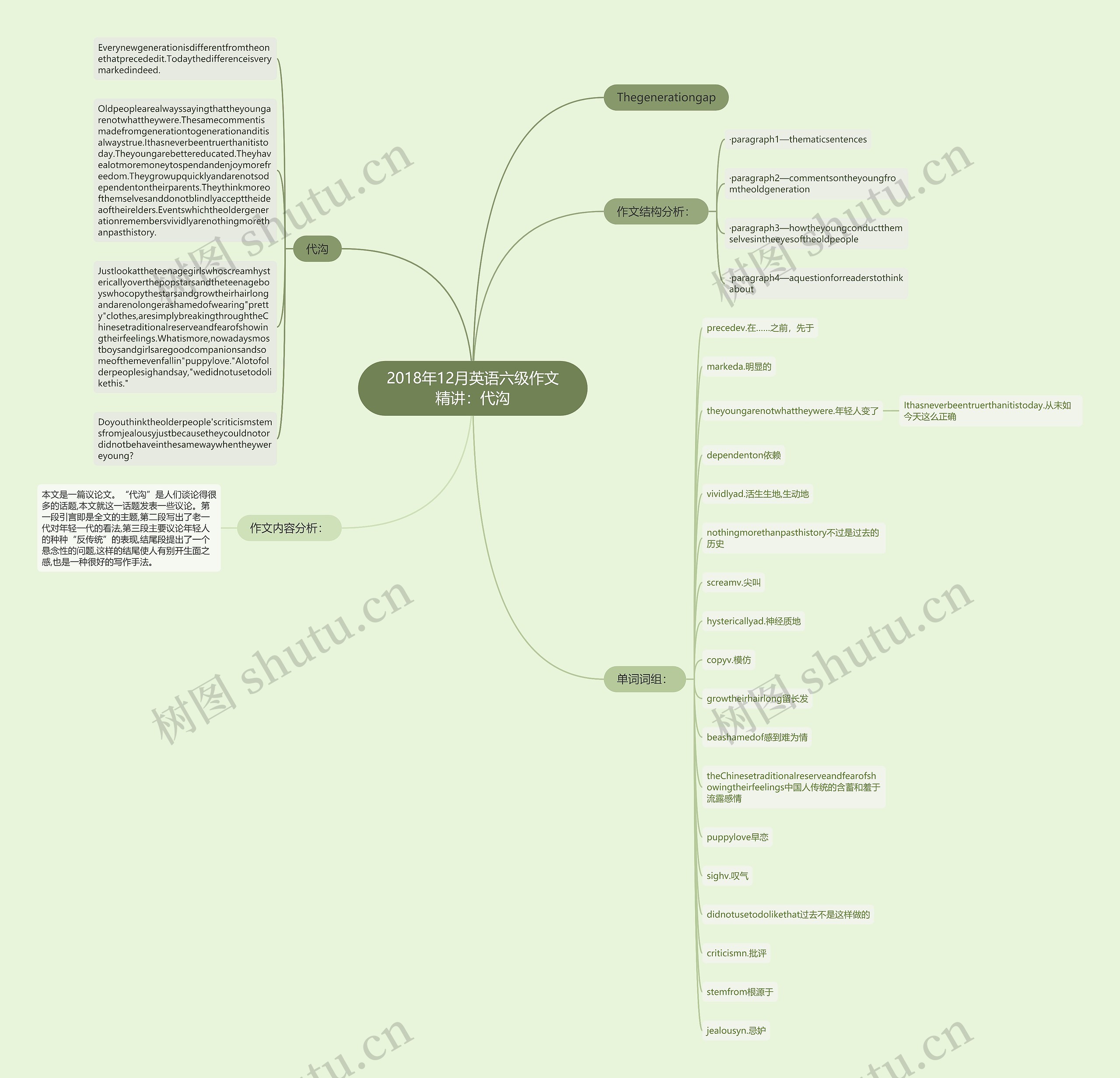 2018年12月英语六级作文精讲：代沟思维导图