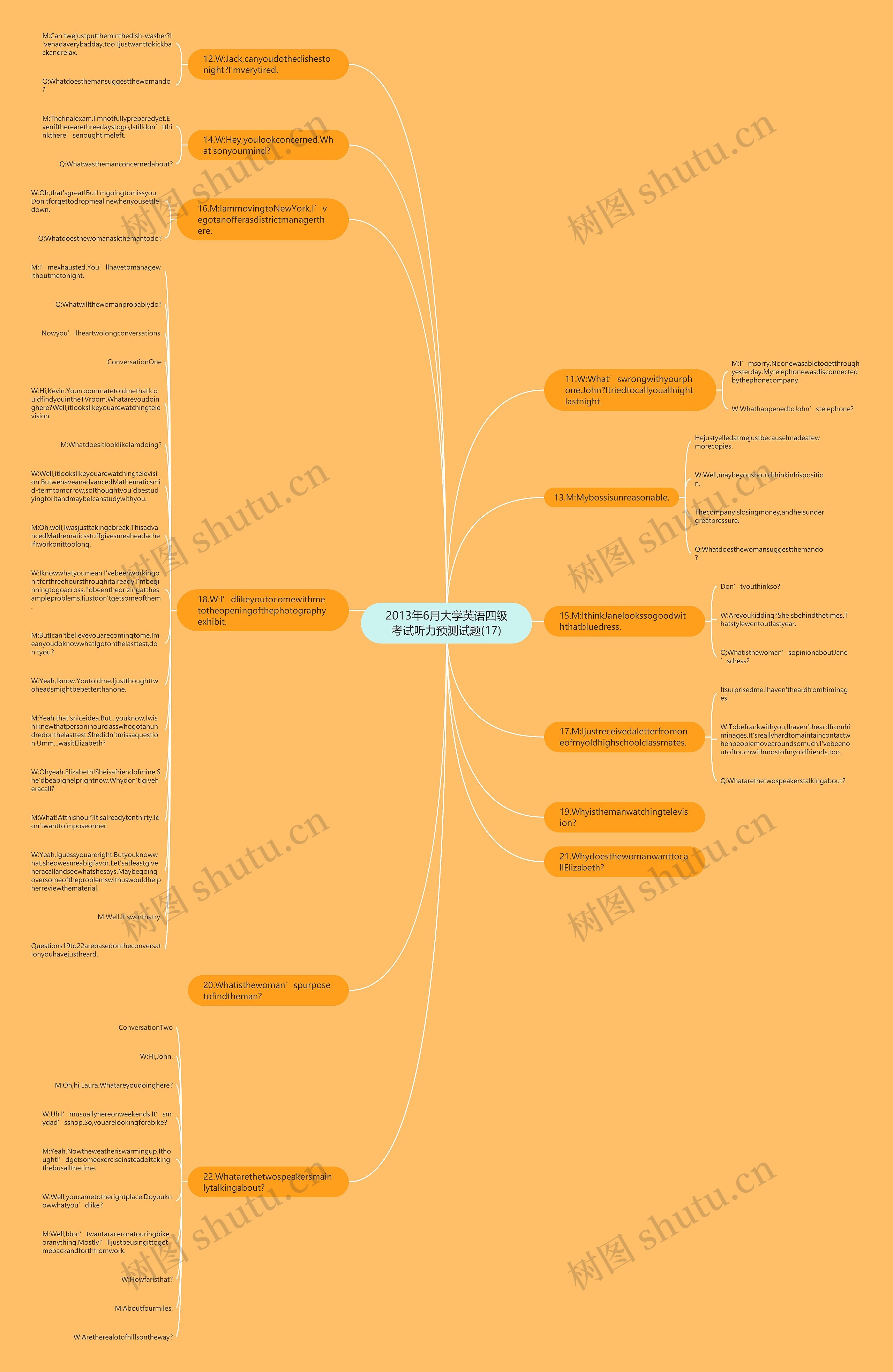 2013年6月大学英语四级考试听力预测试题(17)思维导图