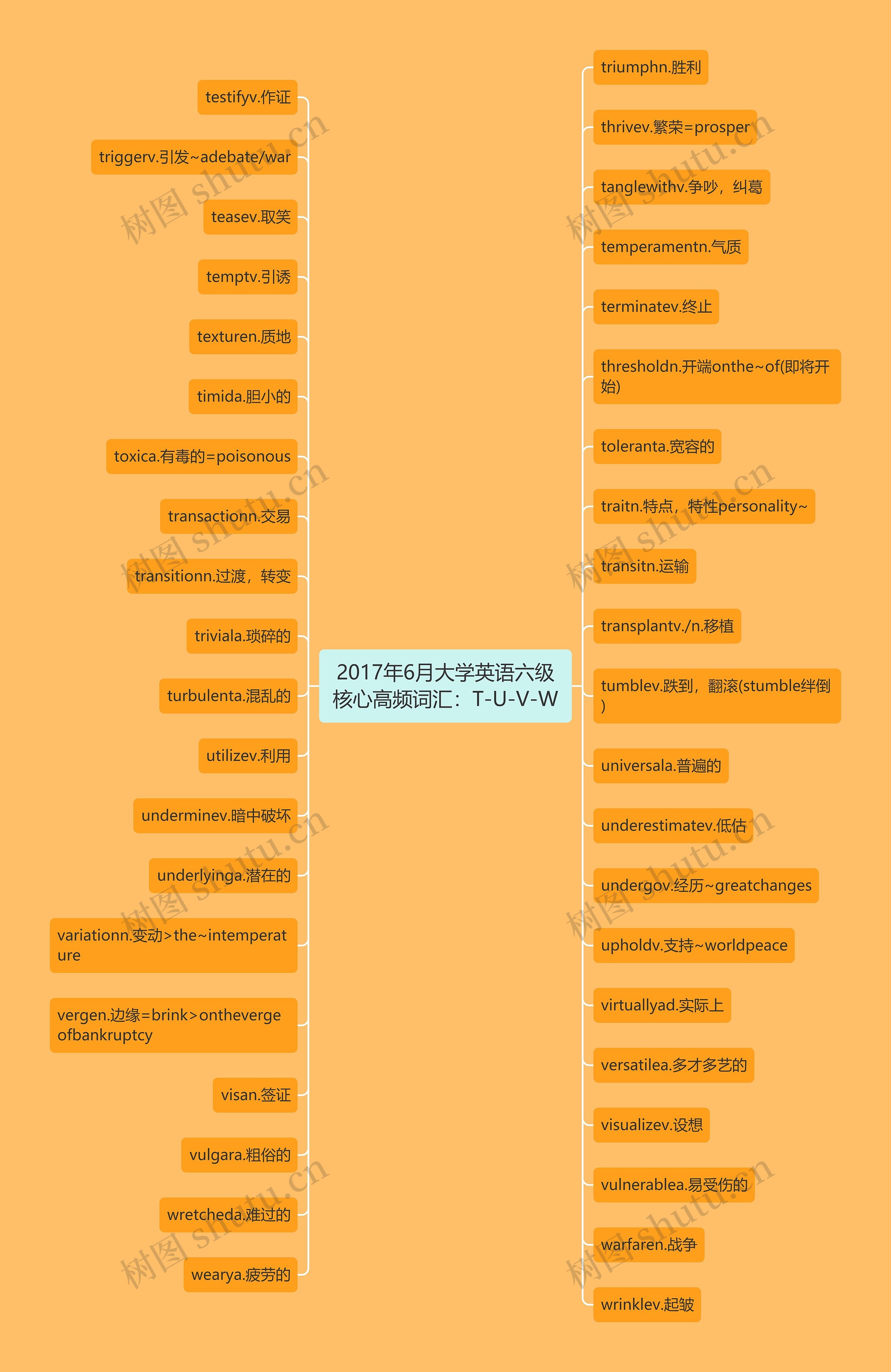 2017年6月大学英语六级核心高频词汇：T-U-V-W