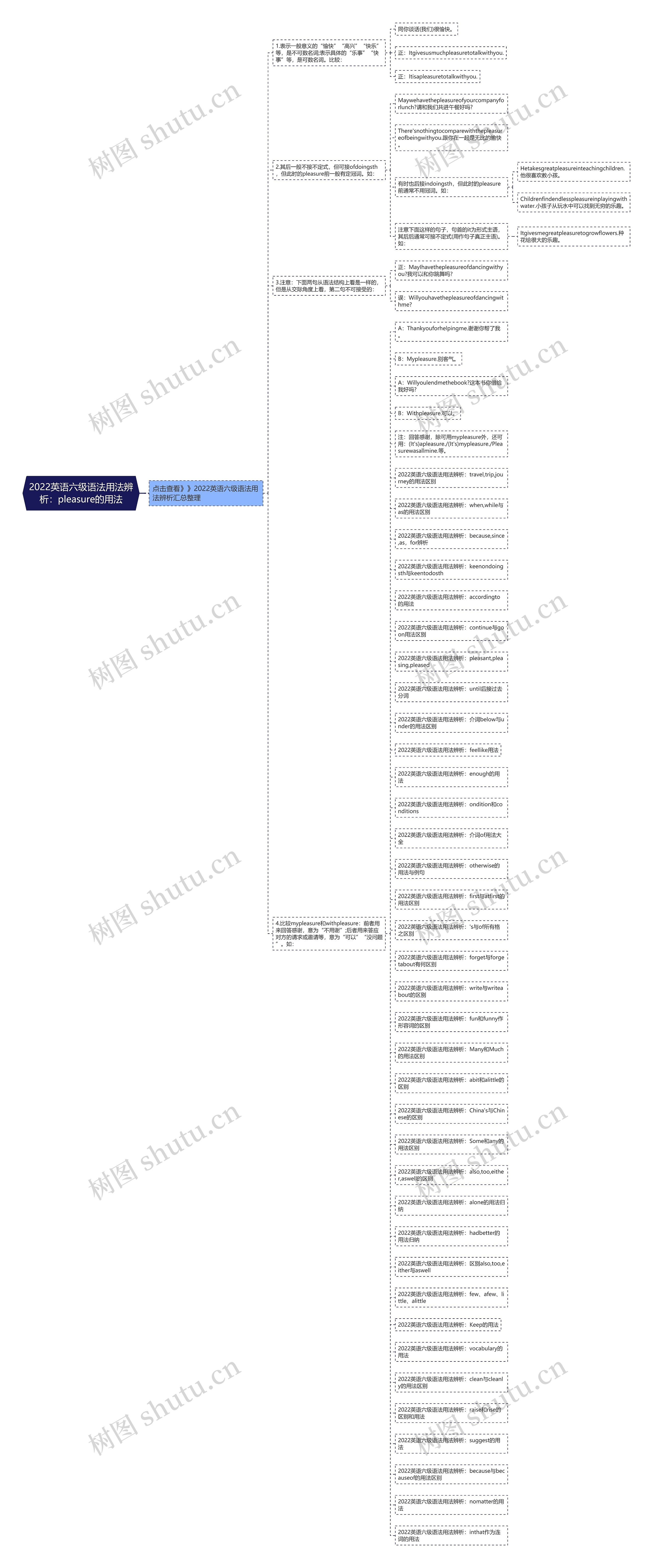 2022英语六级语法用法辨析：pleasure的用法思维导图