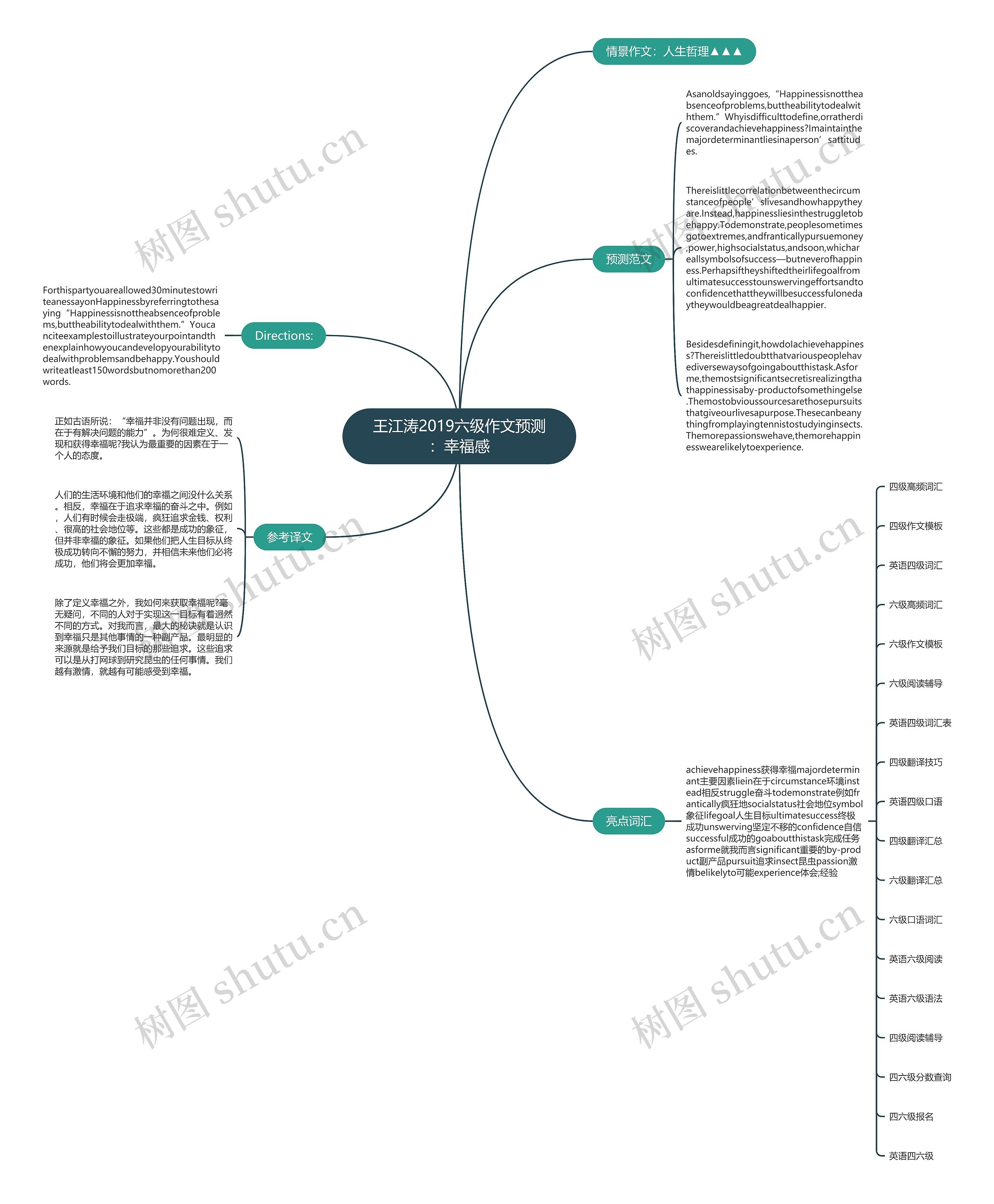 王江涛2019六级作文预测：幸福感思维导图