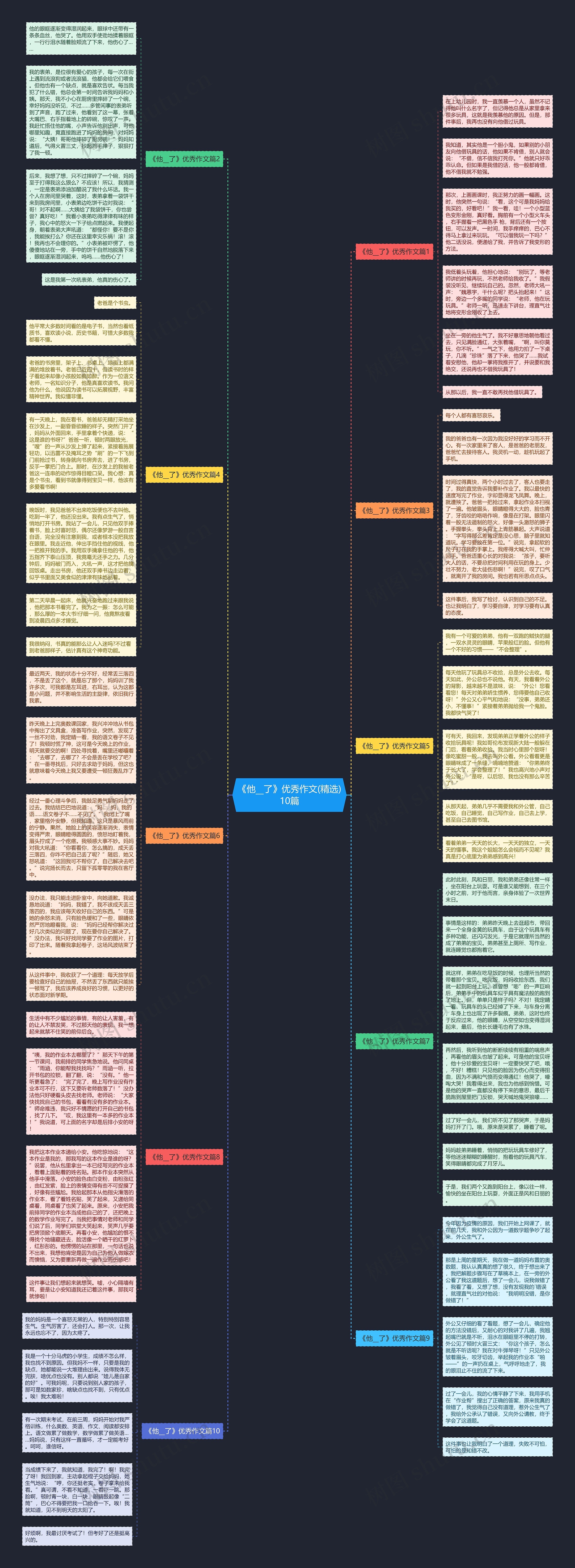 《他__了》优秀作文(精选)10篇思维导图