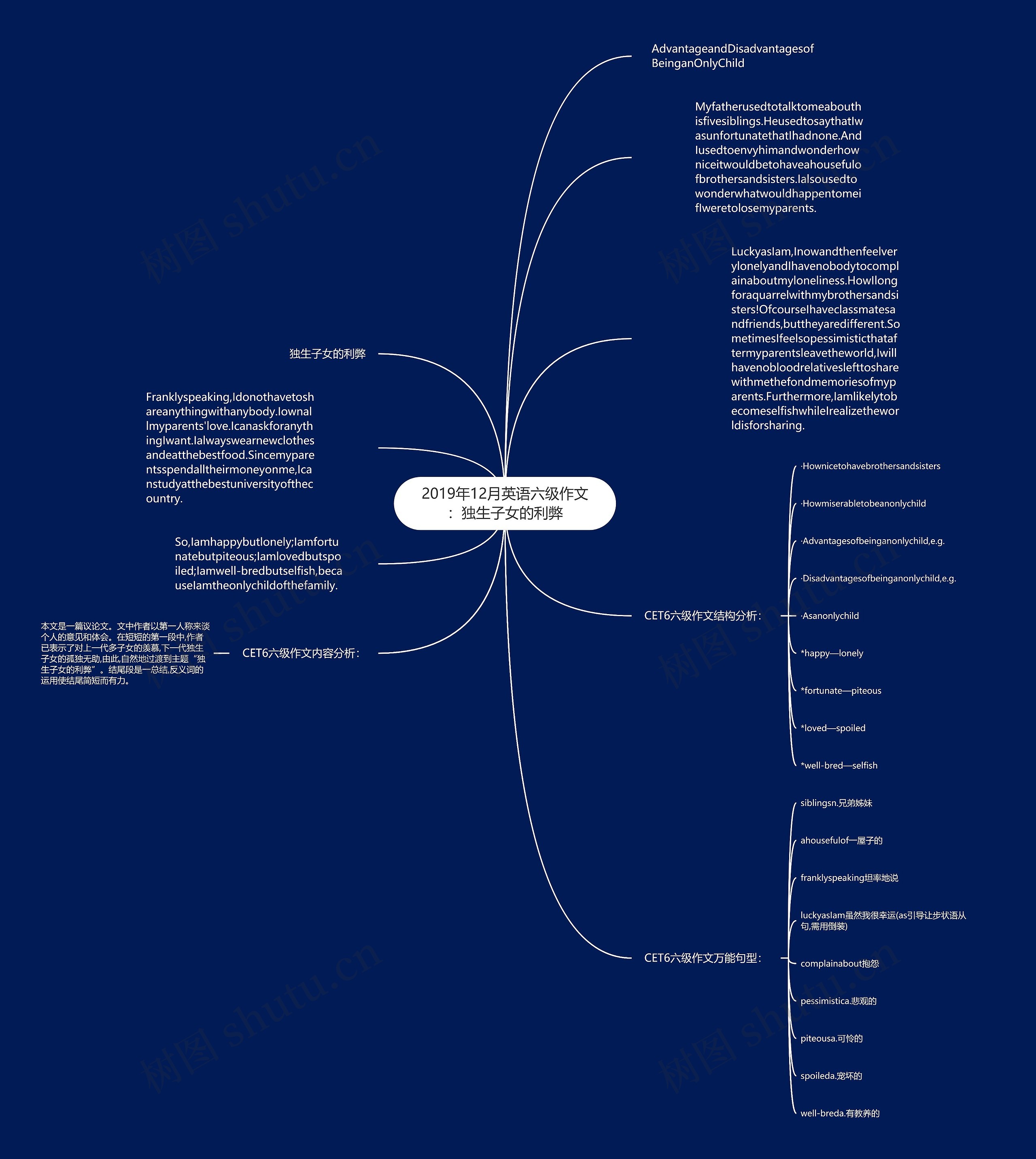 2019年12月英语六级作文：独生子女的利弊思维导图
