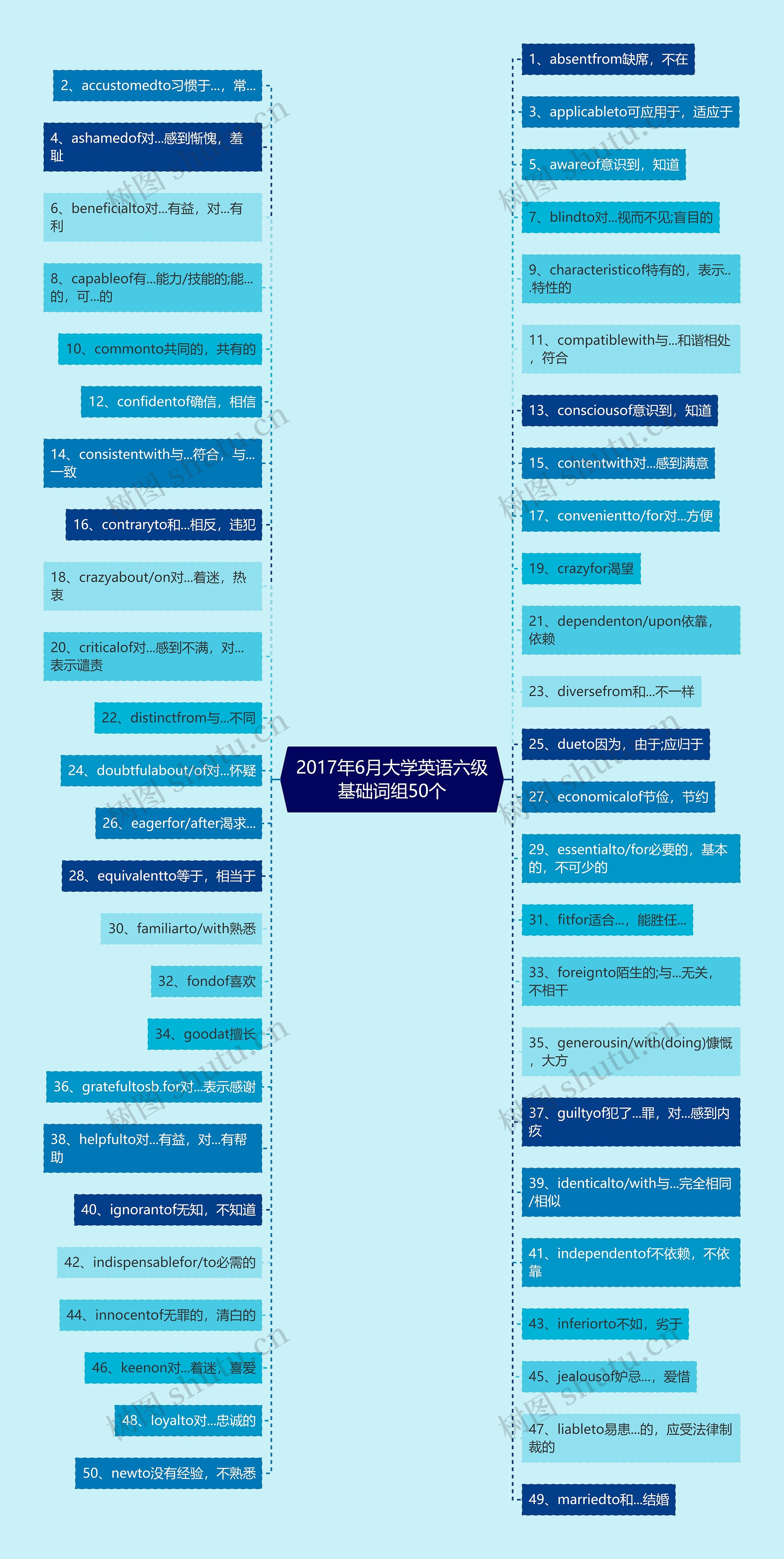 2017年6月大学英语六级基础词组50个