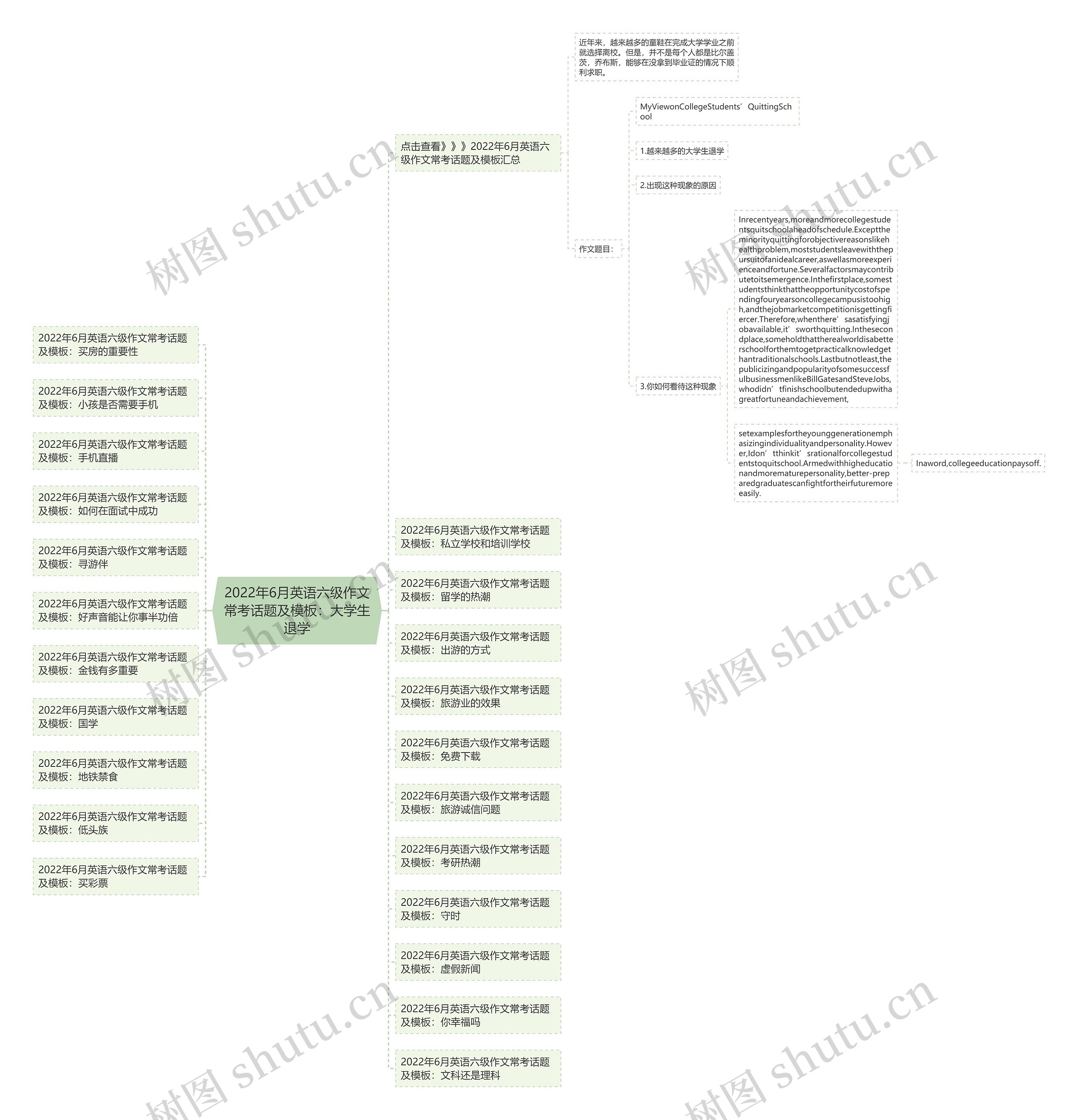 2022年6月英语六级作文常考话题及：大学生退学思维导图