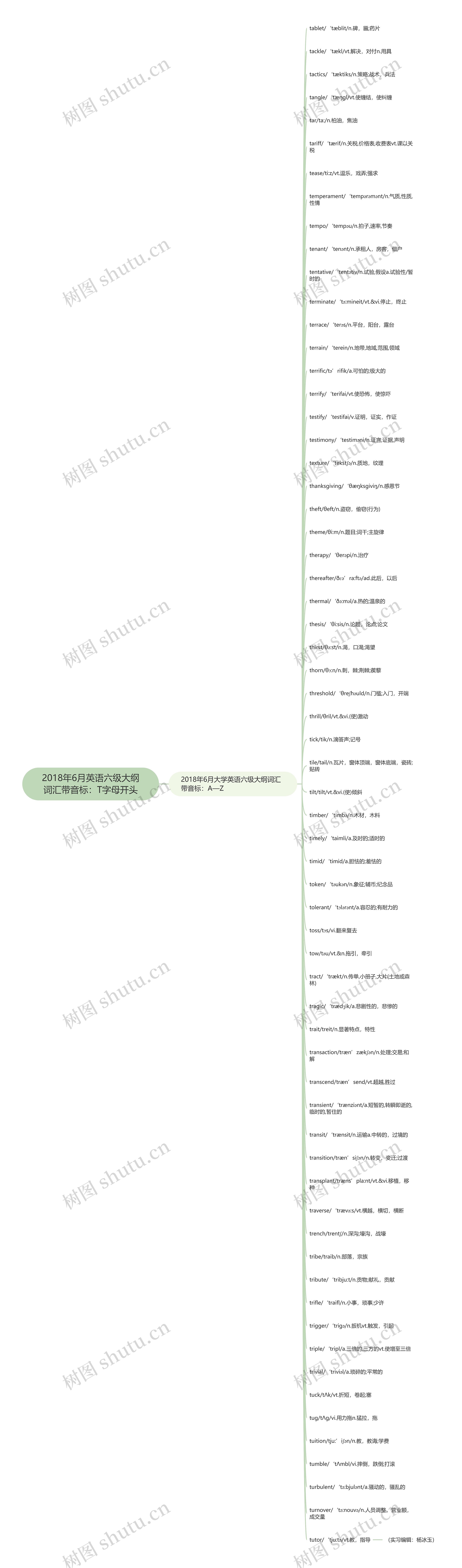 2018年6月英语六级大纲词汇带音标：T字母开头思维导图