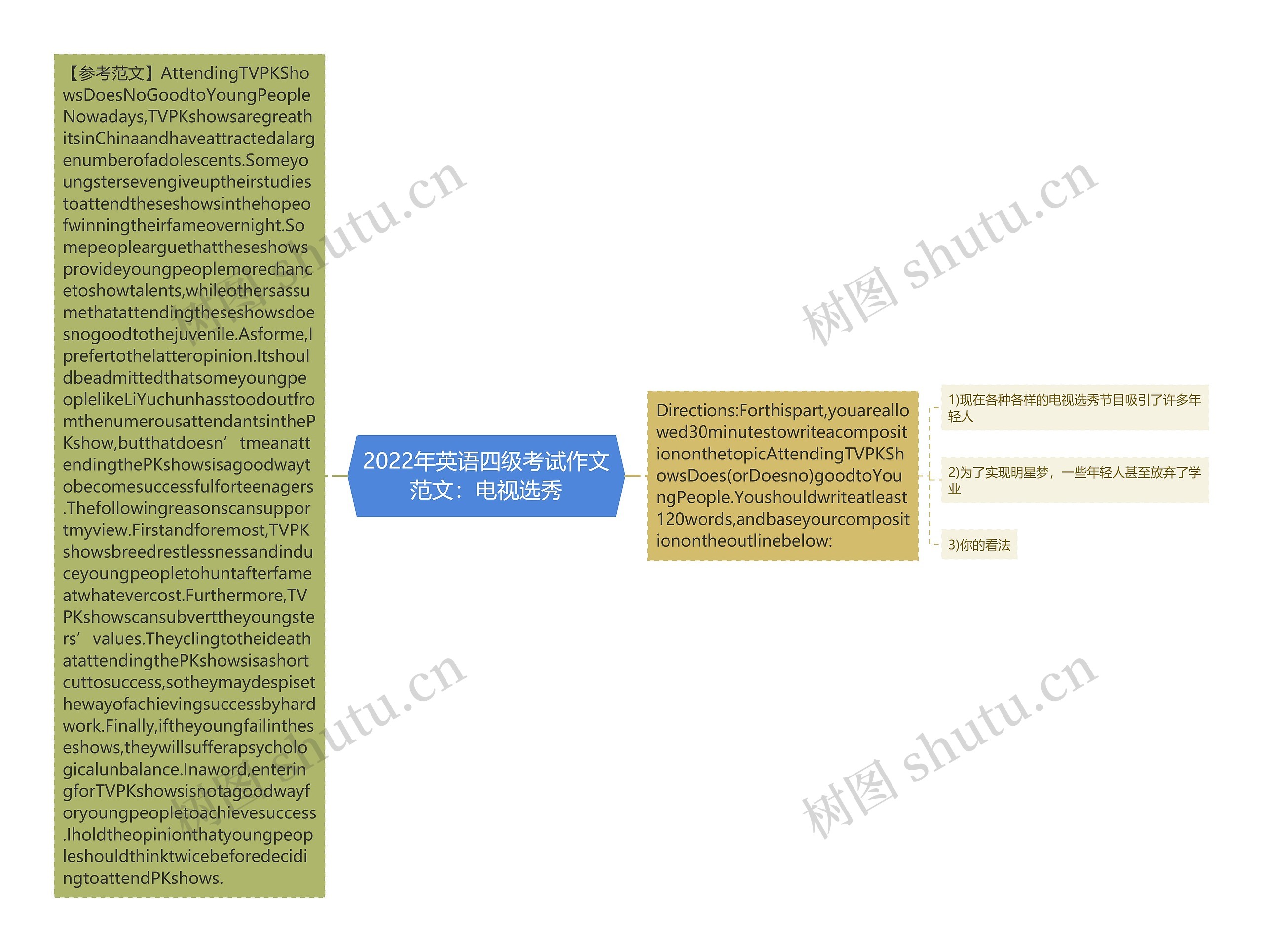 2022年英语四级考试作文范文：电视选秀思维导图