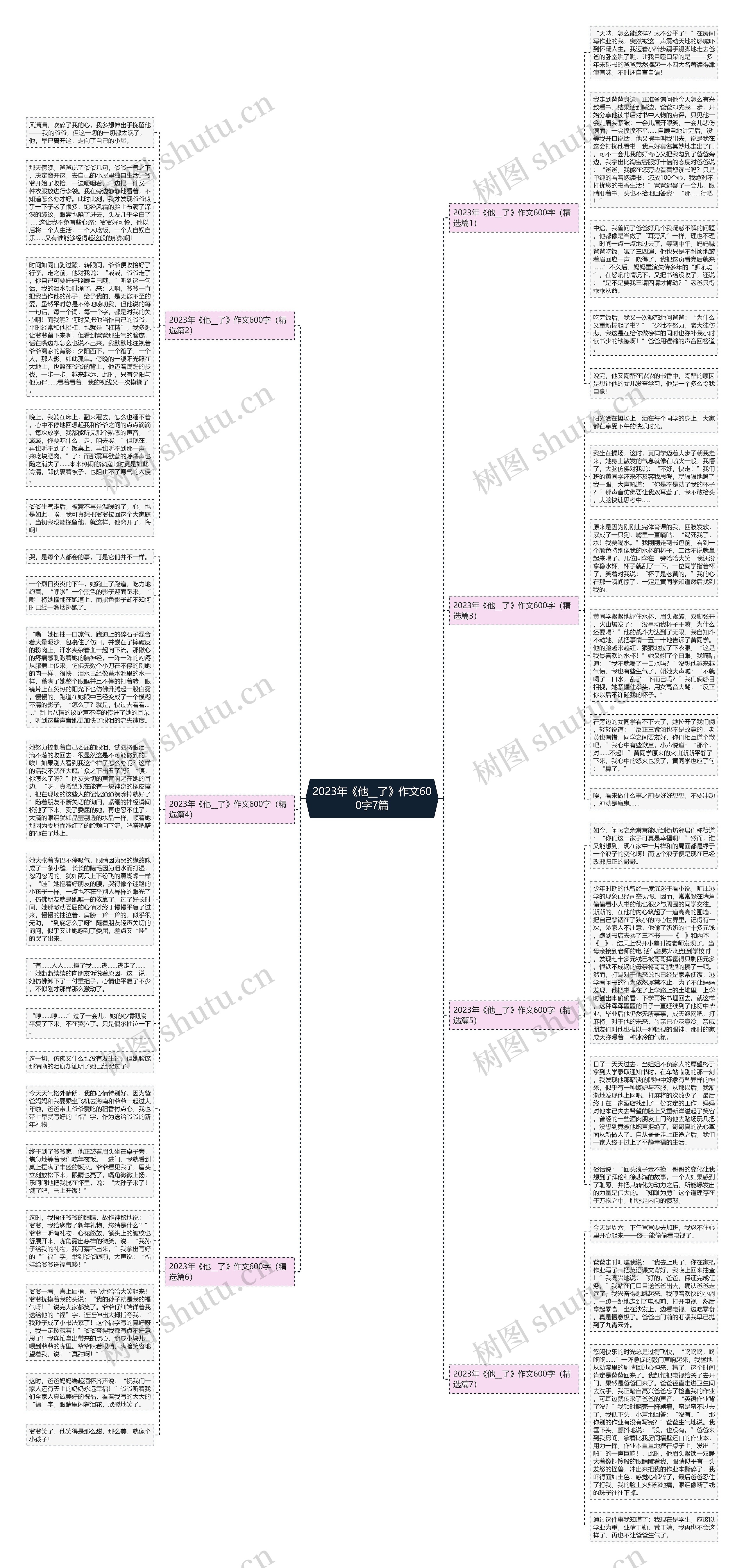 2023年《他__了》作文600字7篇思维导图
