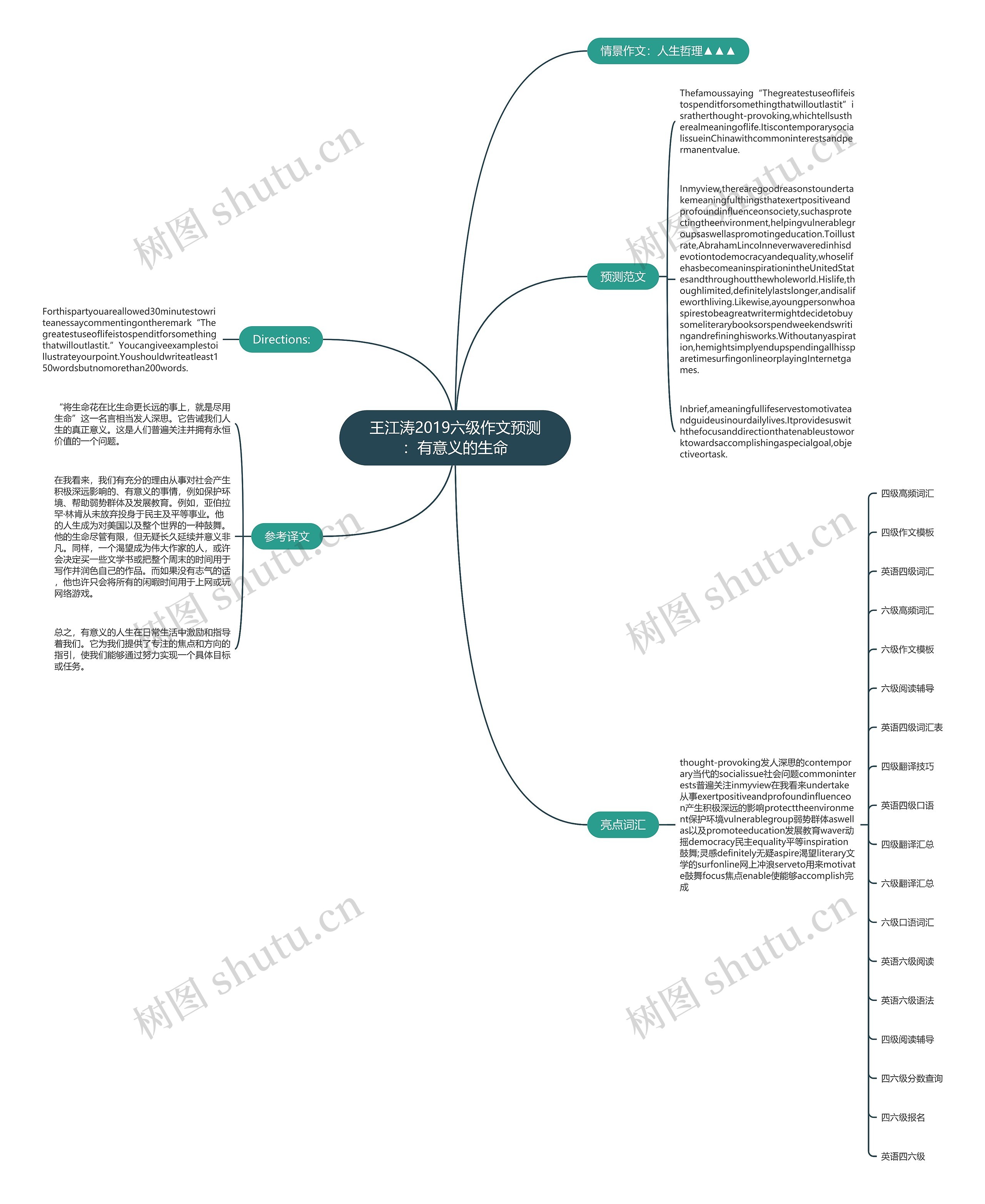 王江涛2019六级作文预测：有意义的生命思维导图