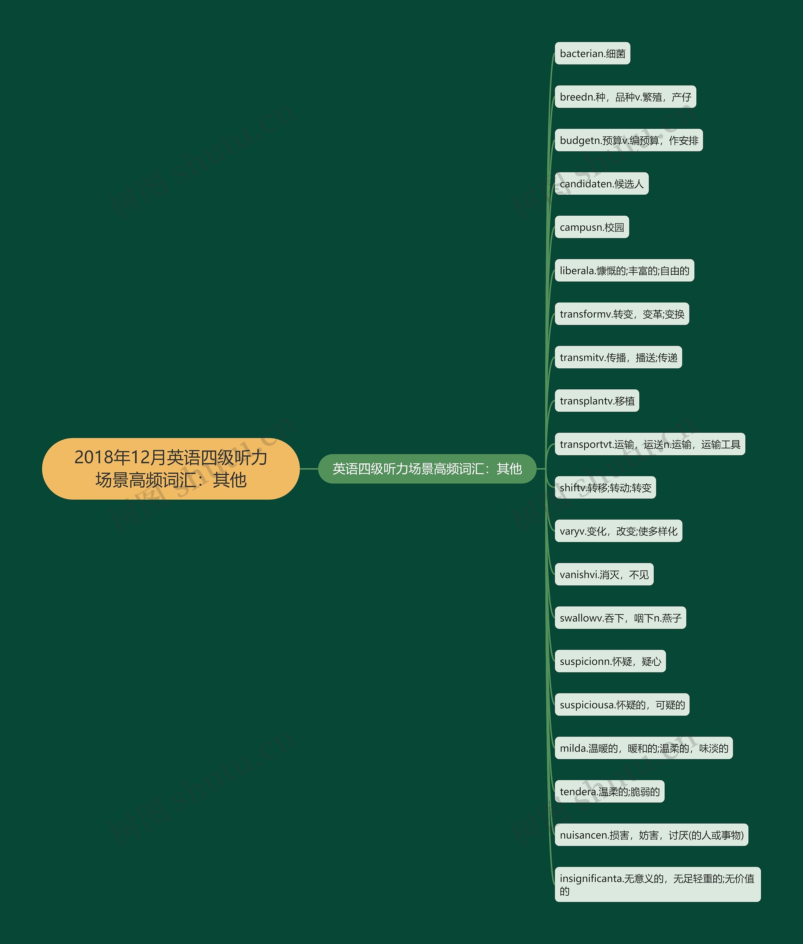 2018年12月英语四级听力场景高频词汇:其他思维导图高清图 2018年12月英语四级听力场景高频词汇:其他思维导图