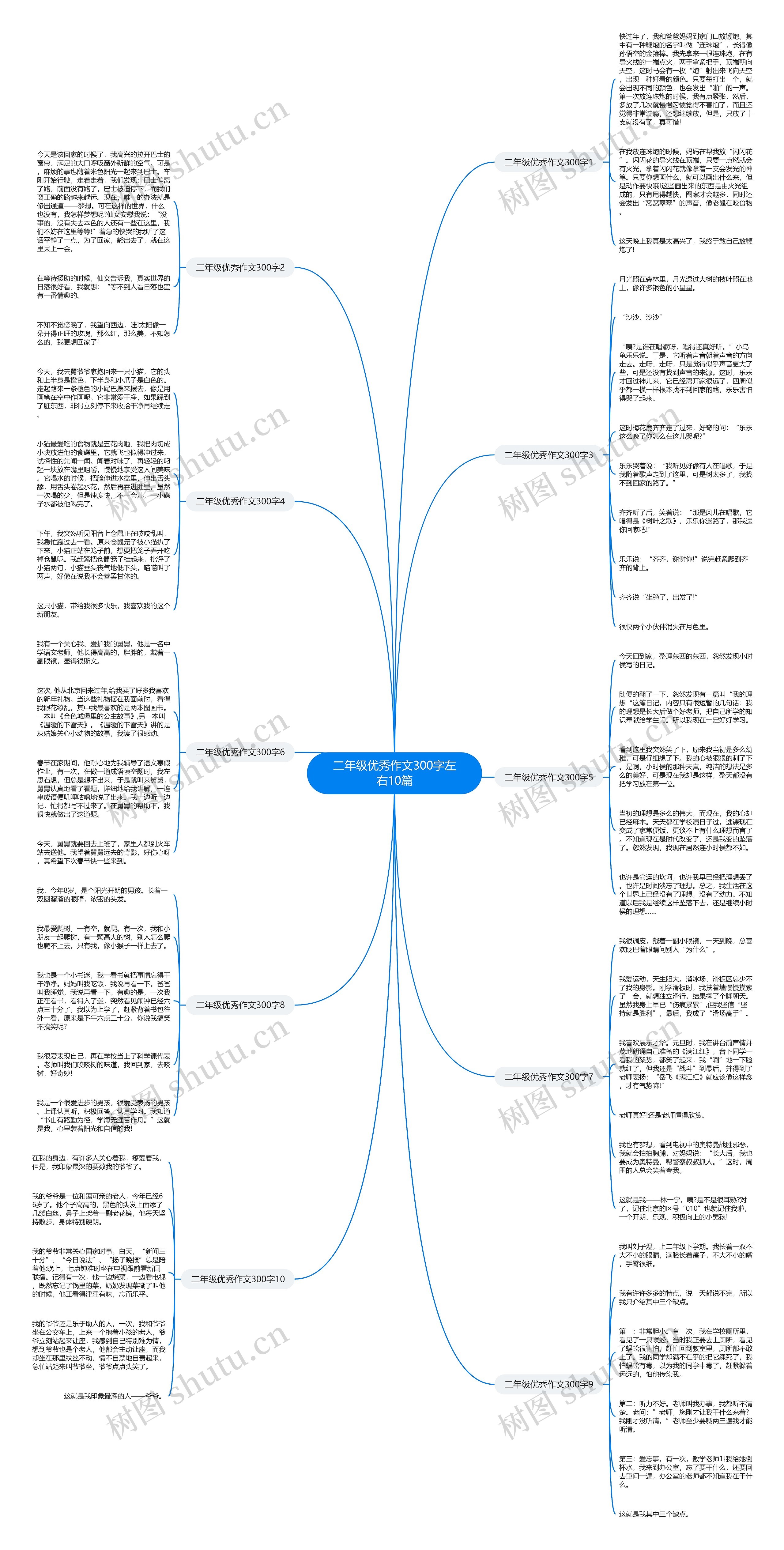 二年级优秀作文300字左右10篇思维导图