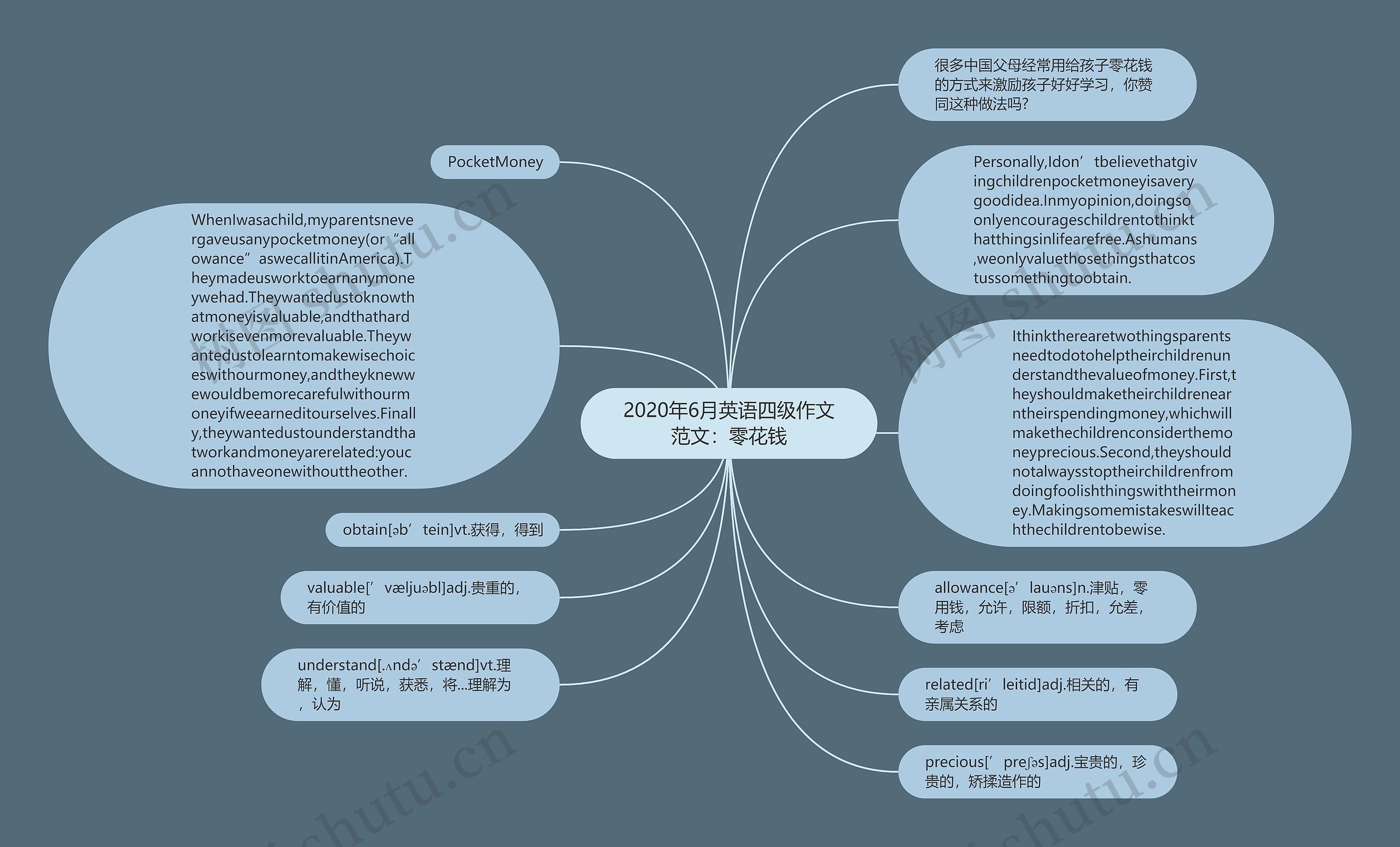 2020年6月英语四级作文范文：零花钱思维导图