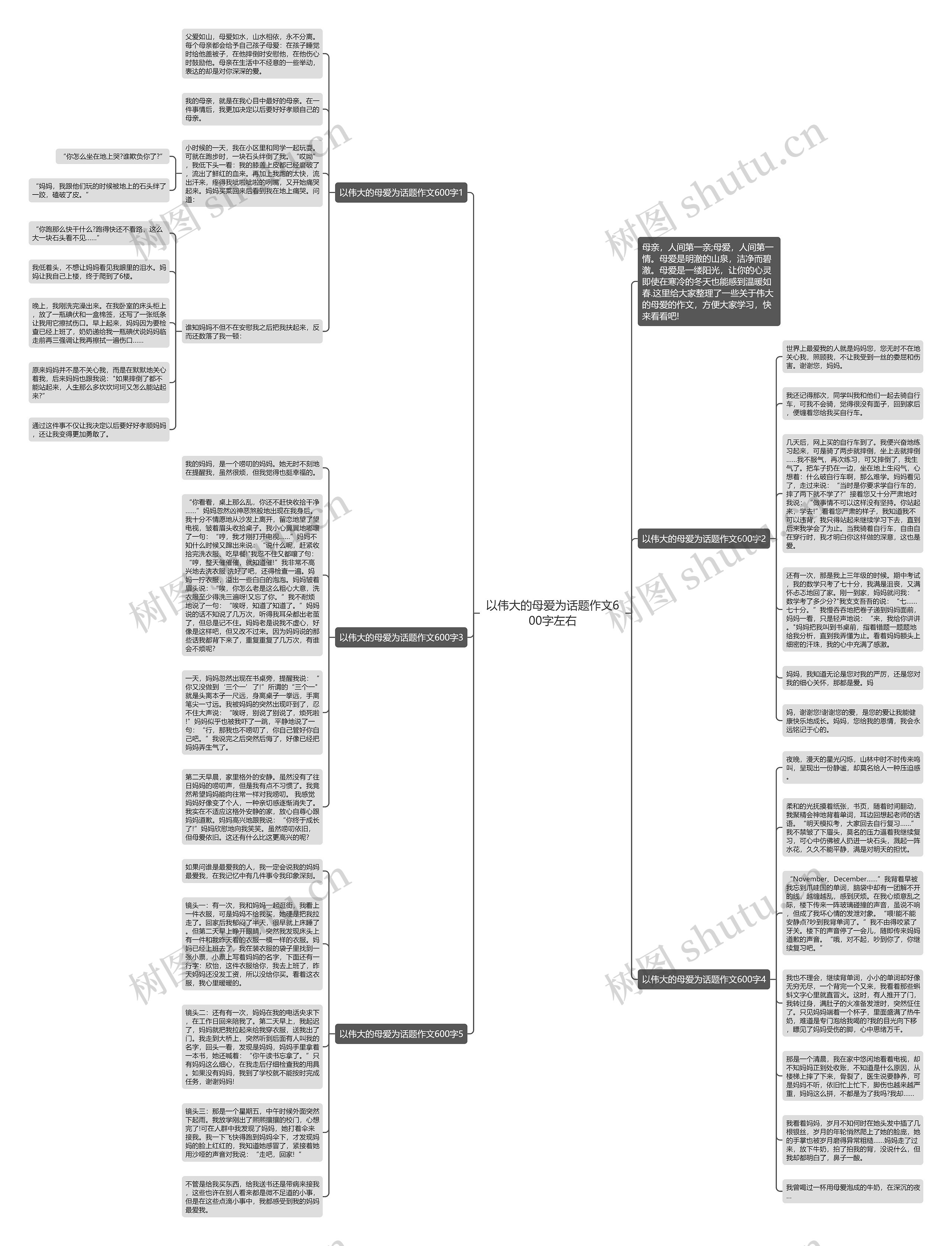 以伟大的母爱为话题作文600字左右思维导图