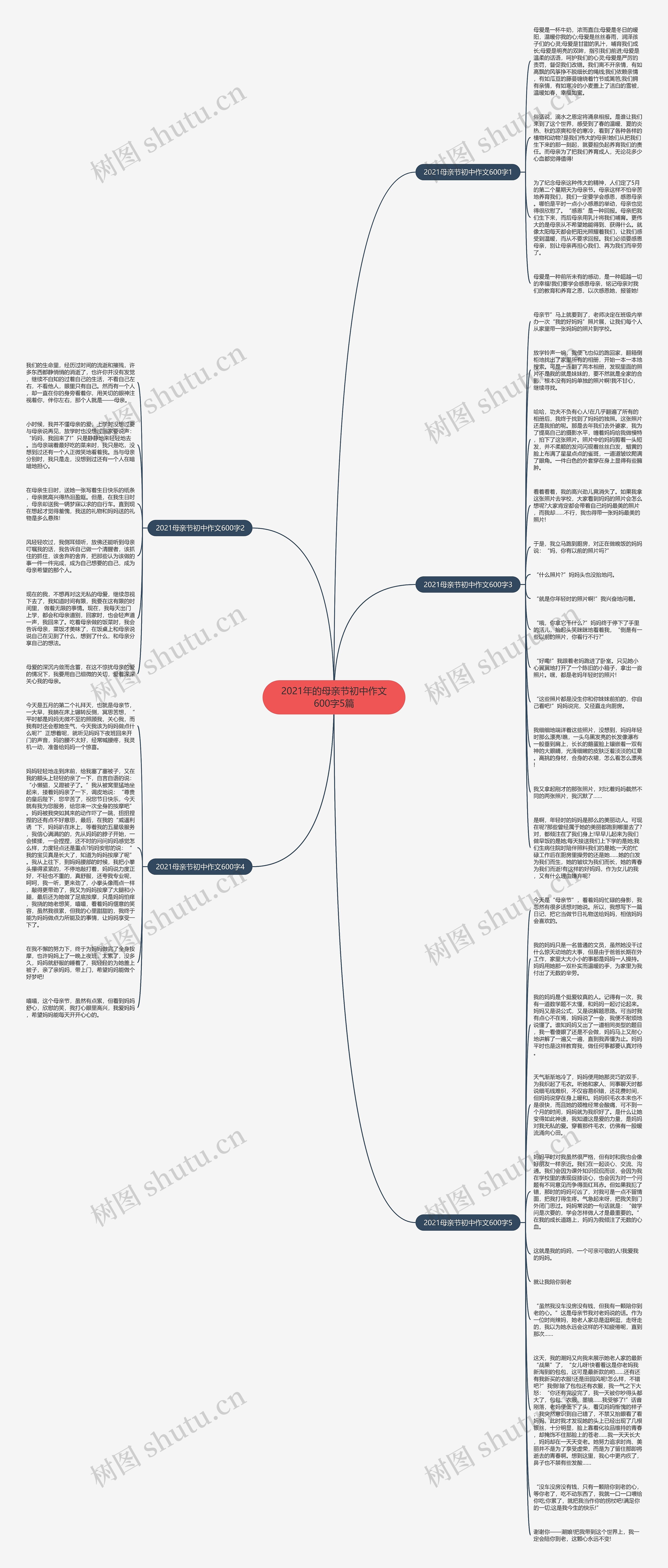 2021年的母亲节初中作文600字5篇思维导图