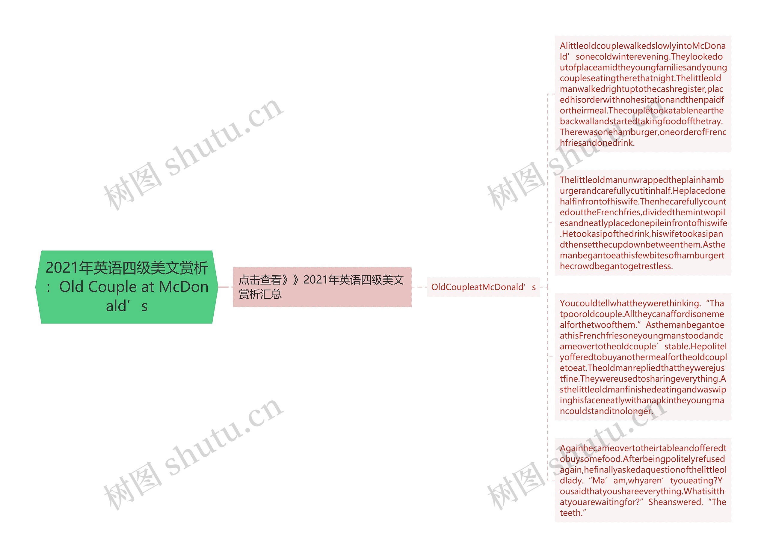 2021年英语四级美文赏析：Old Couple at McDonald’s思维导图