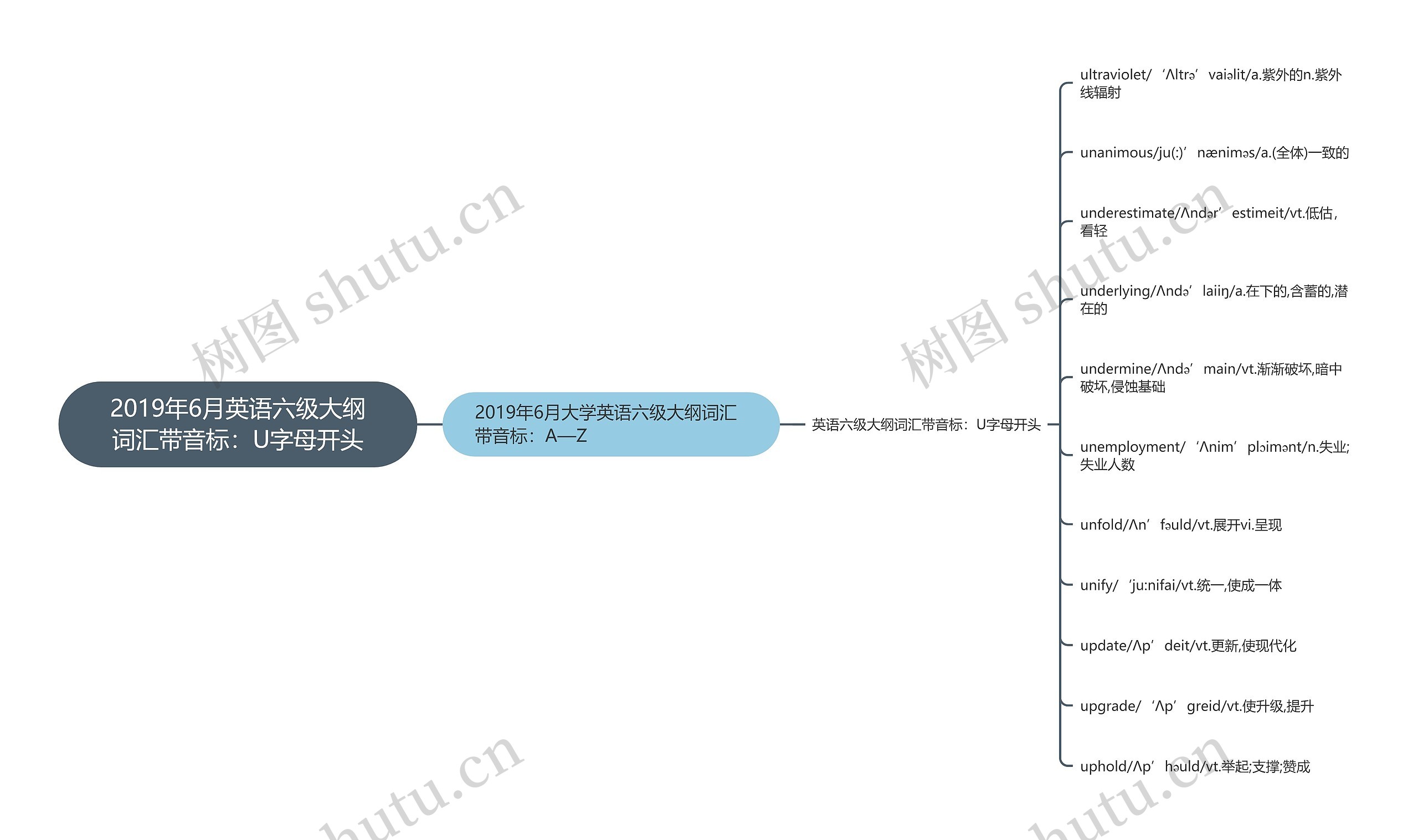 2019年6月英语六级大纲词汇带音标：U字母开头