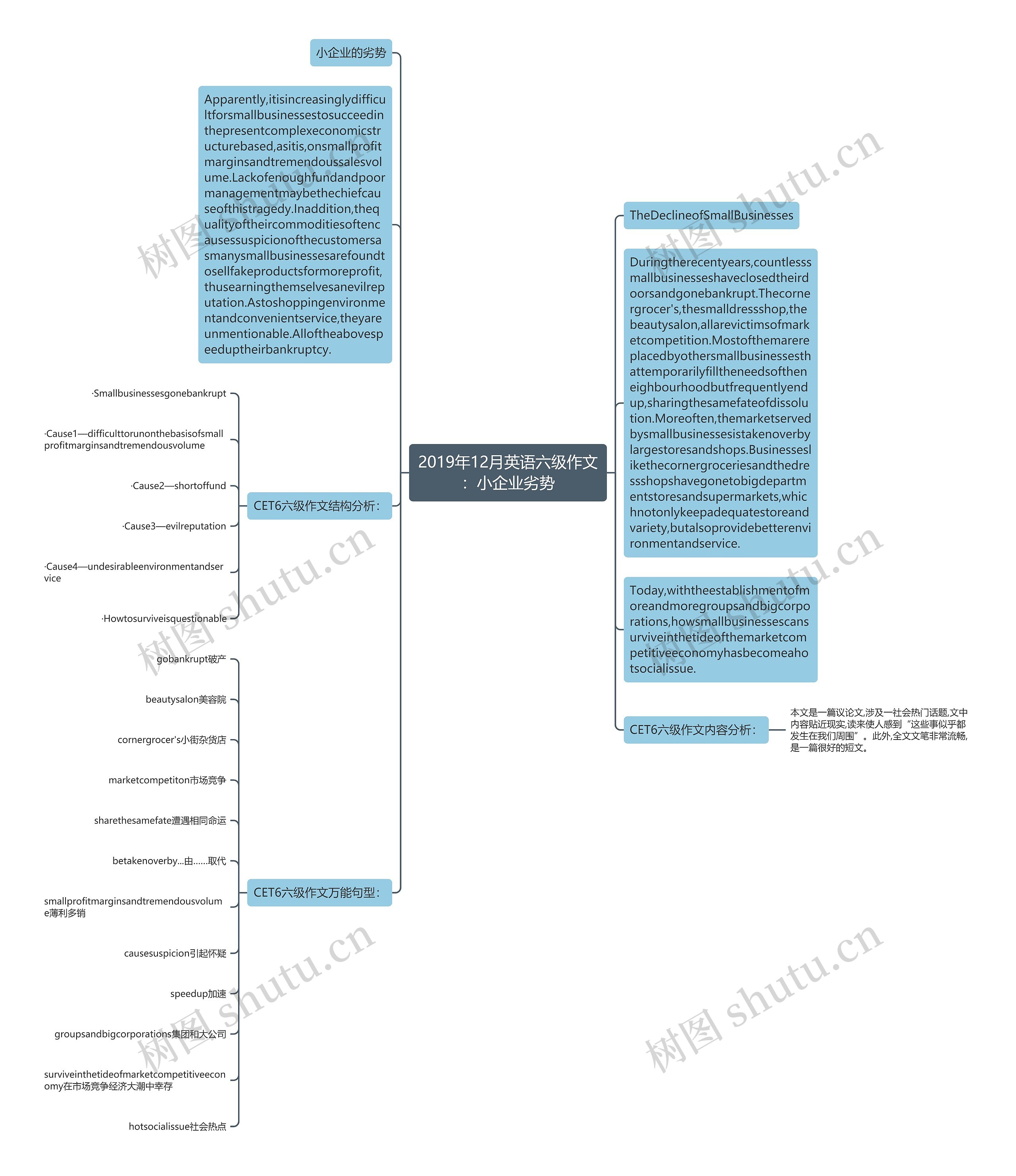2019年12月英语六级作文：小企业劣势思维导图