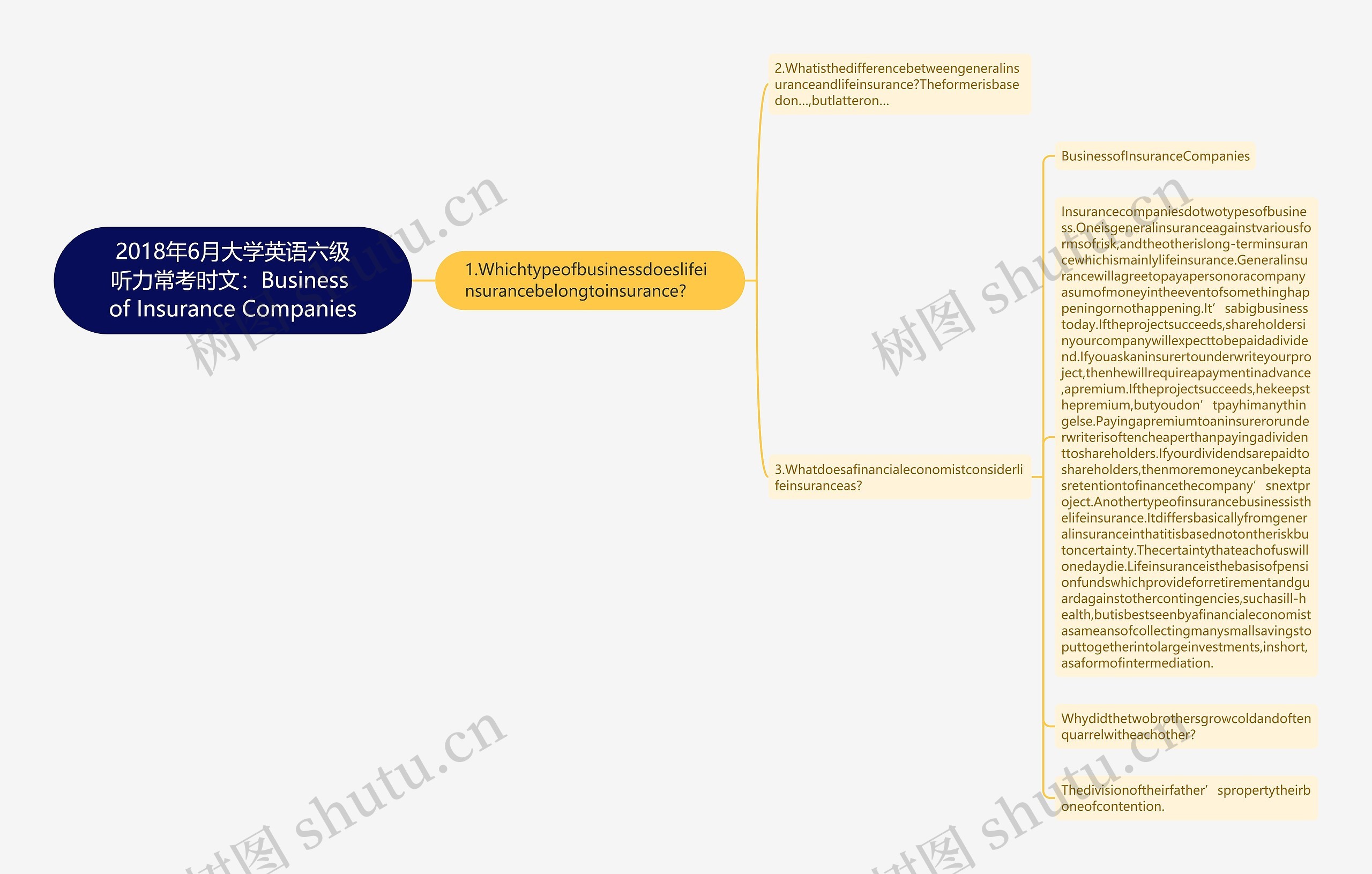2018年6月大学英语六级听力常考时文：Business of Insurance Companies思维导图