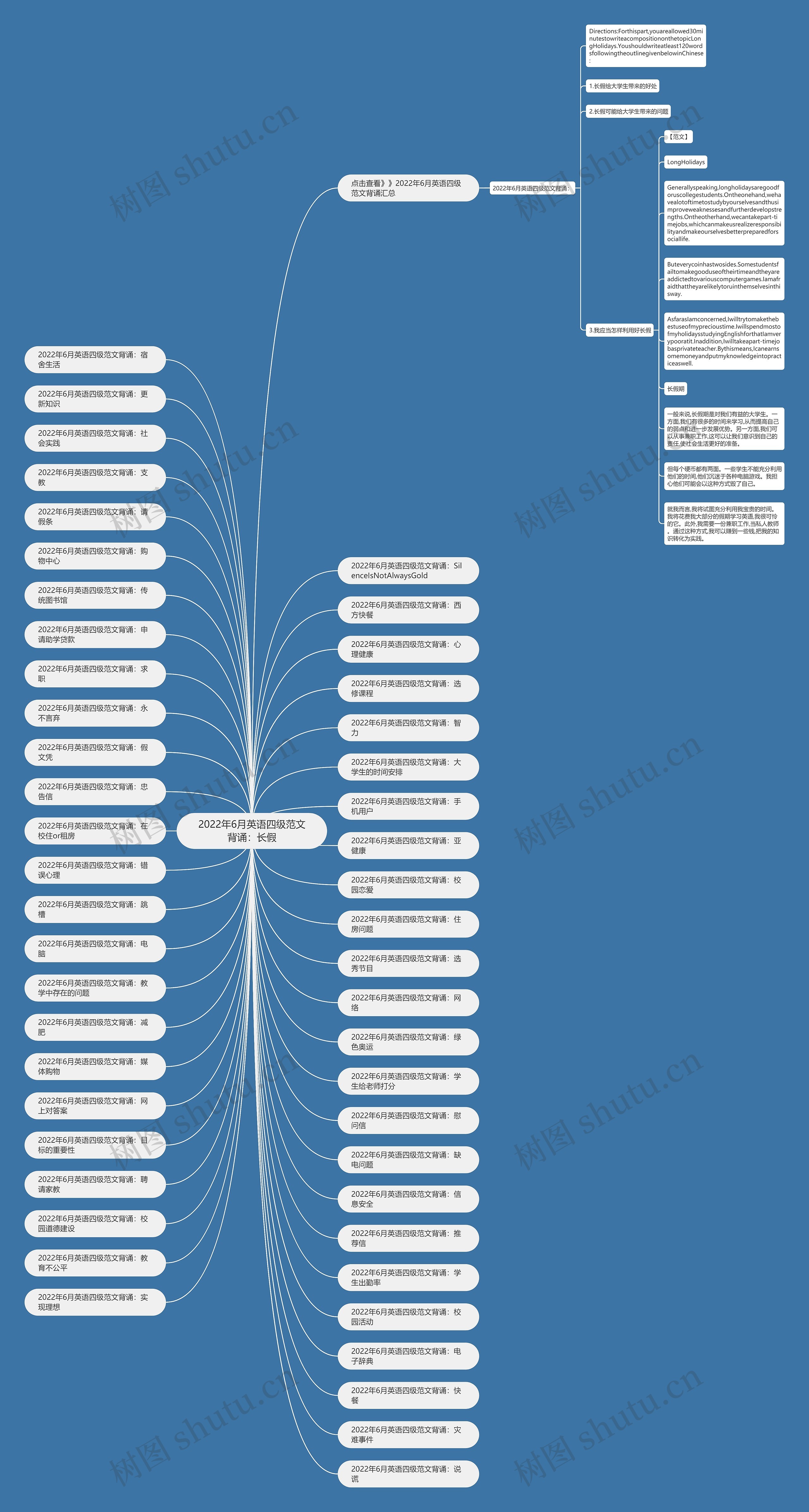 2022年6月英语四级范文背诵：长假思维导图
