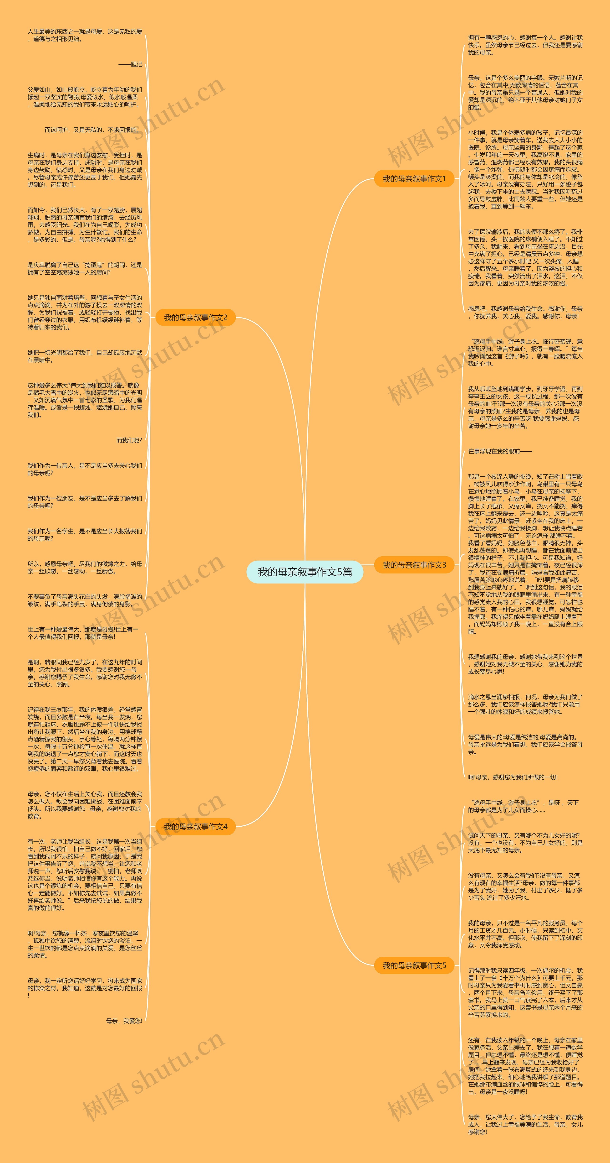 我的母亲叙事作文5篇思维导图高清图 我的母亲叙事作文5篇思维导图