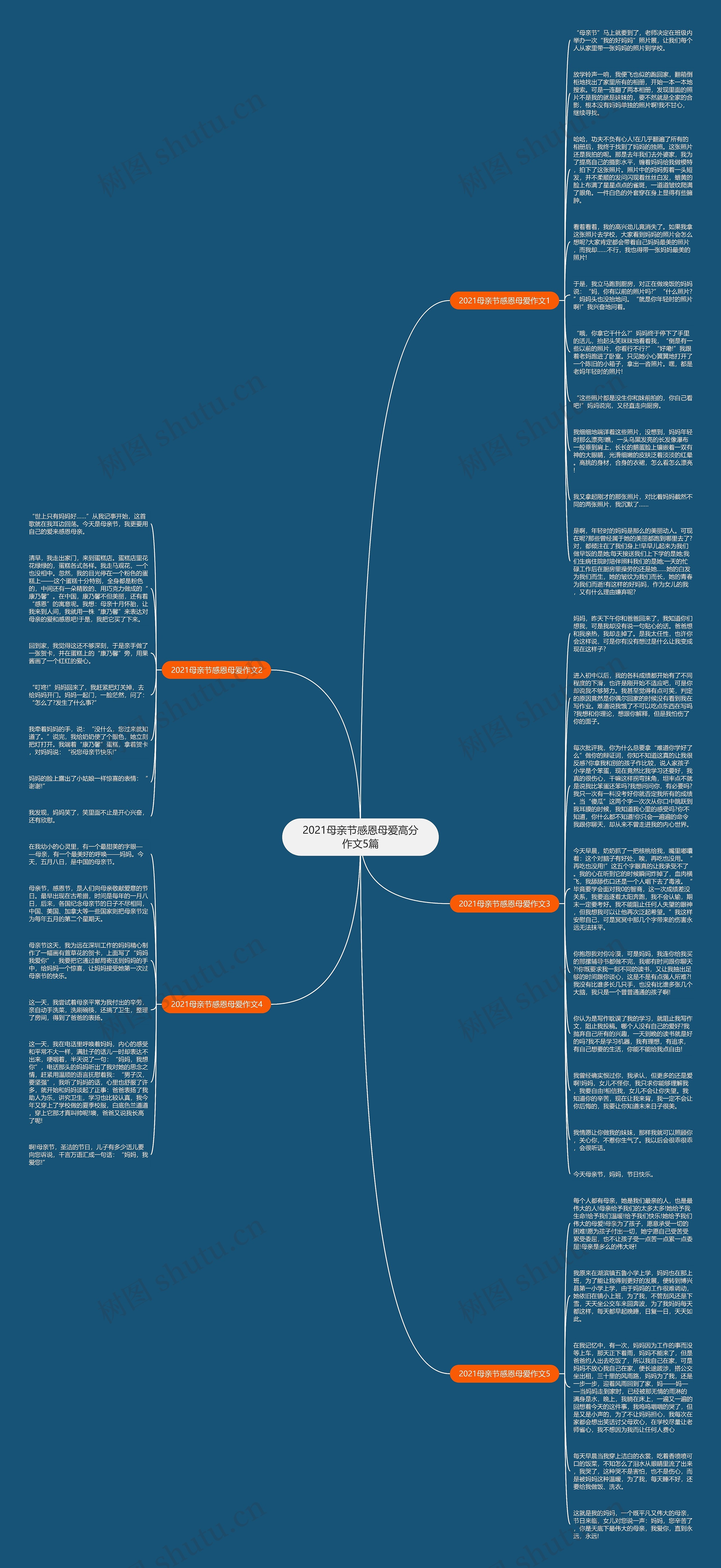 2021母亲节感恩母爱高分作文5篇思维导图