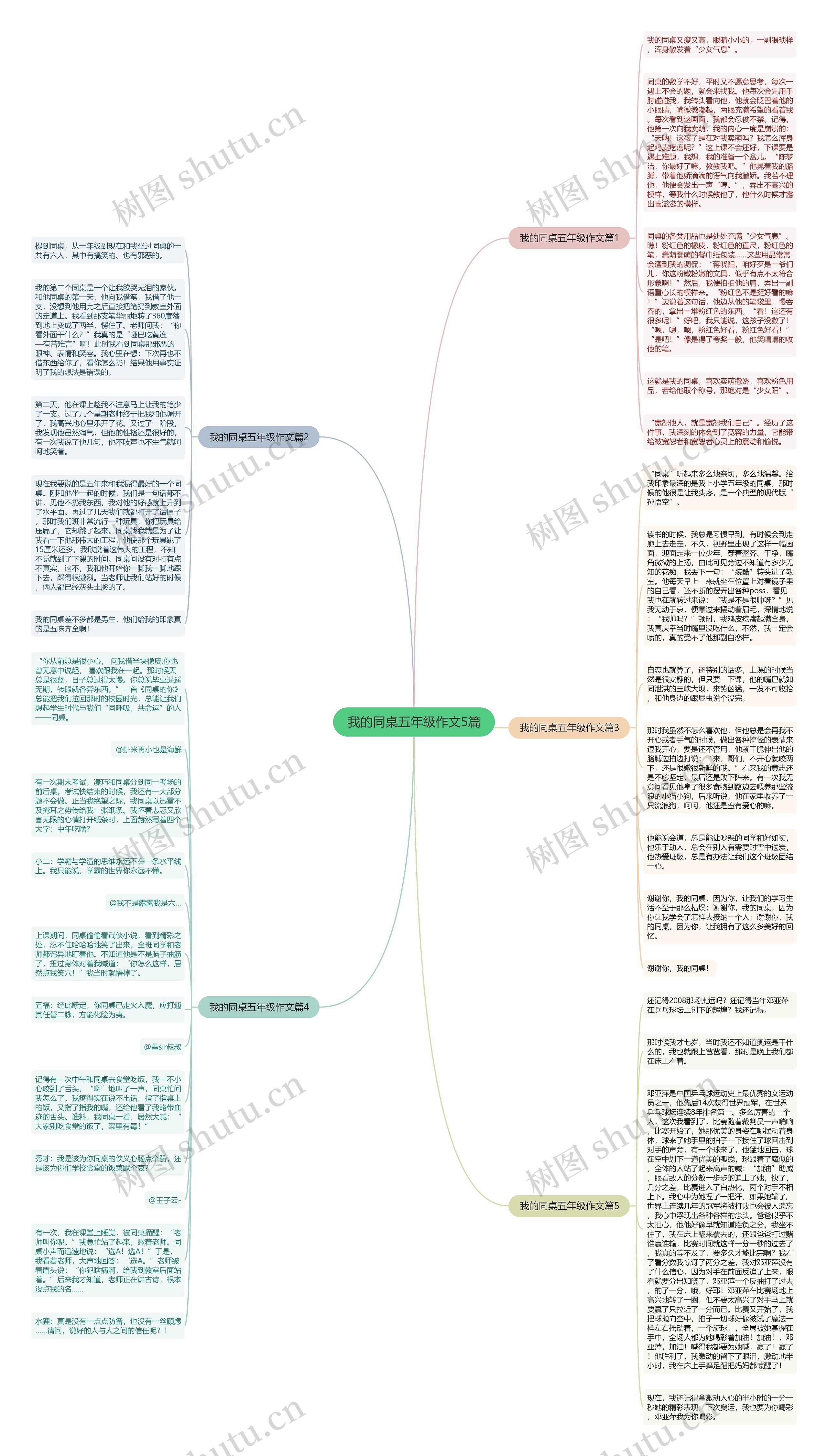 我的同桌五年级作文5篇思维导图