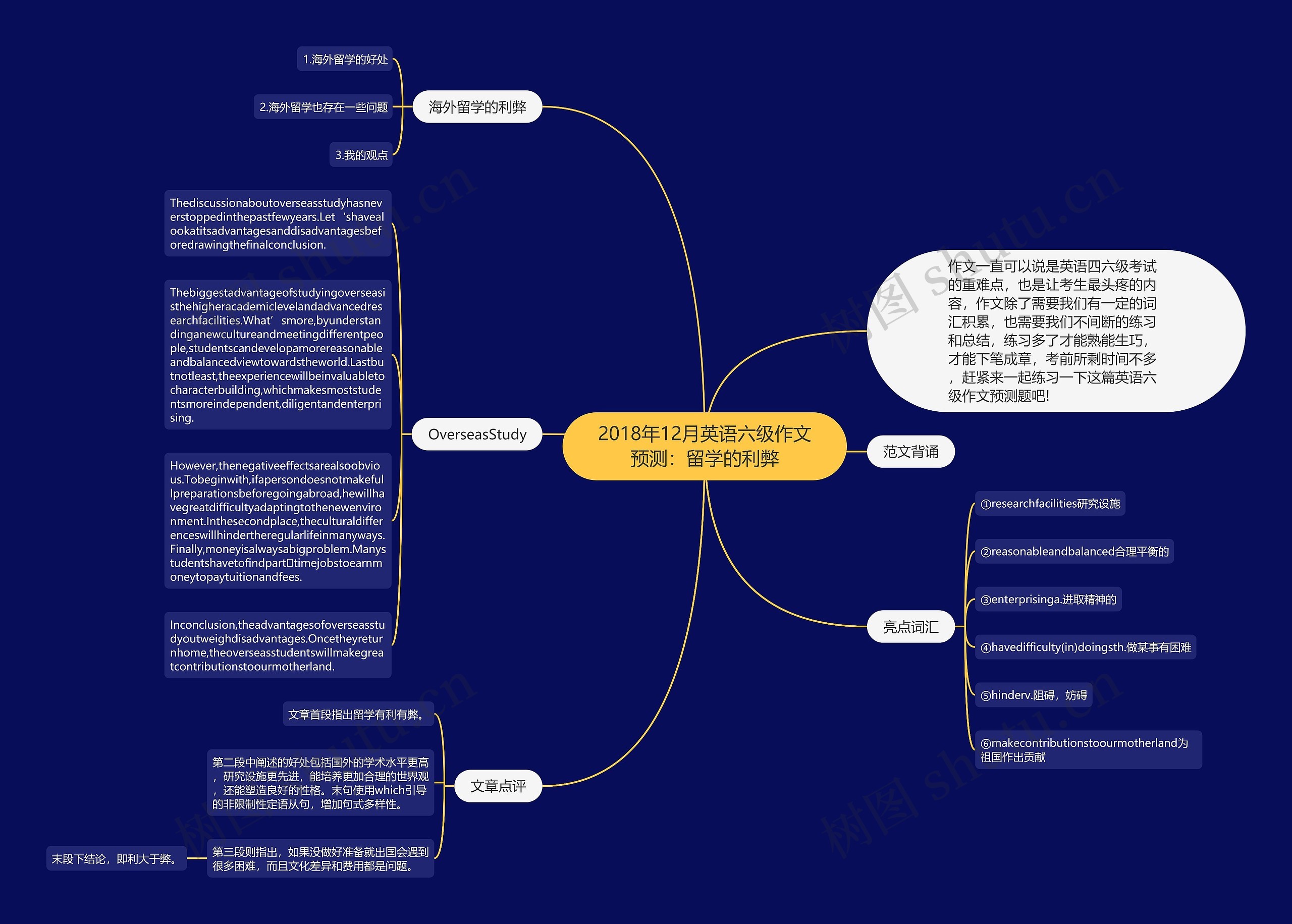 2018年12月英语六级作文预测：留学的利弊思维导图