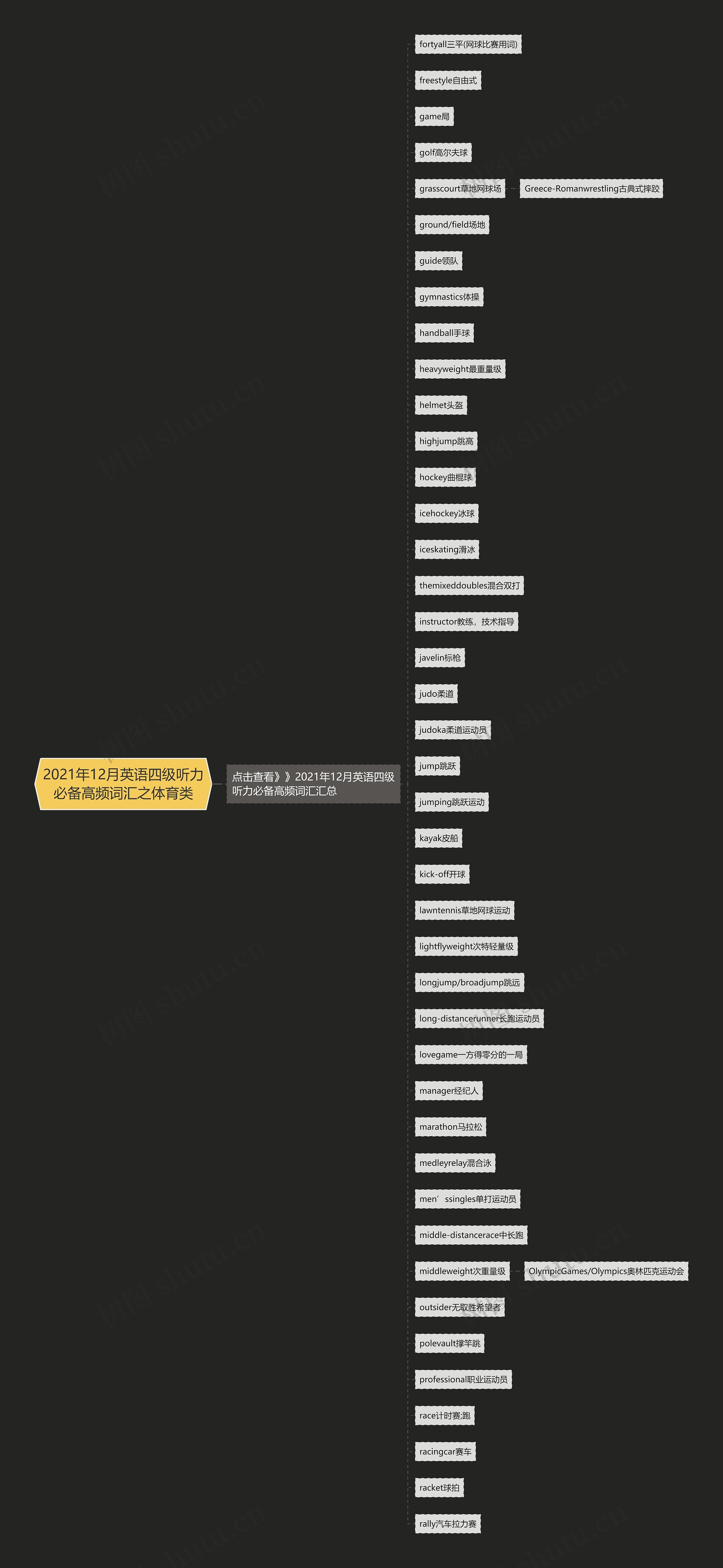 2021年12月英语四级听力必备高频词汇之体育类思维导图