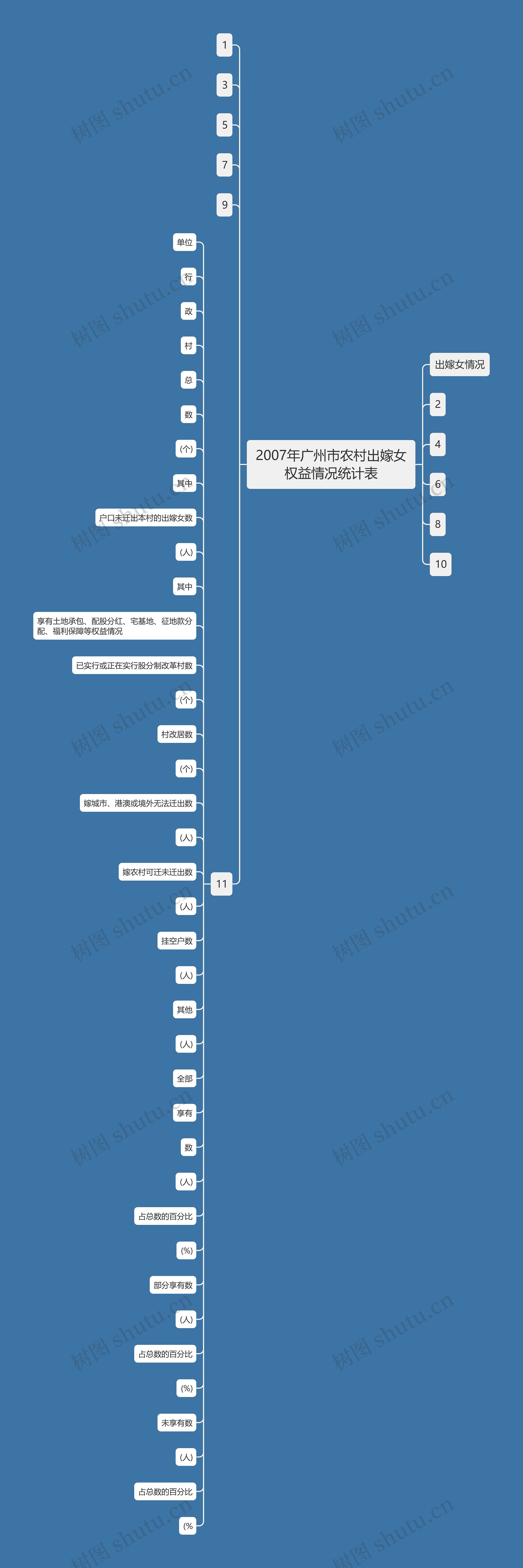 2007年广州市农村出嫁女权益情况统计表思维导图