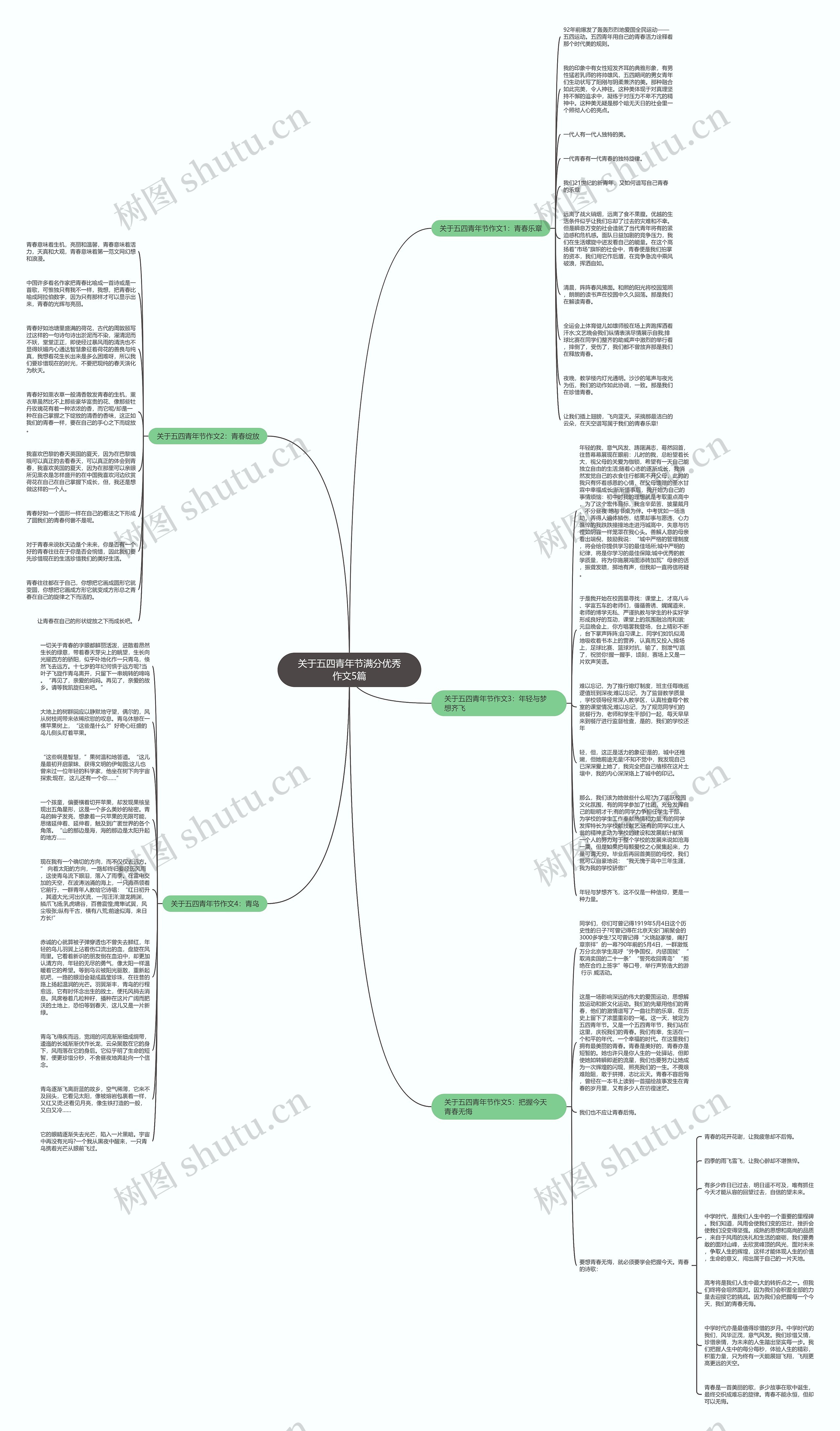 关于五四青年节满分优秀作文5篇思维导图