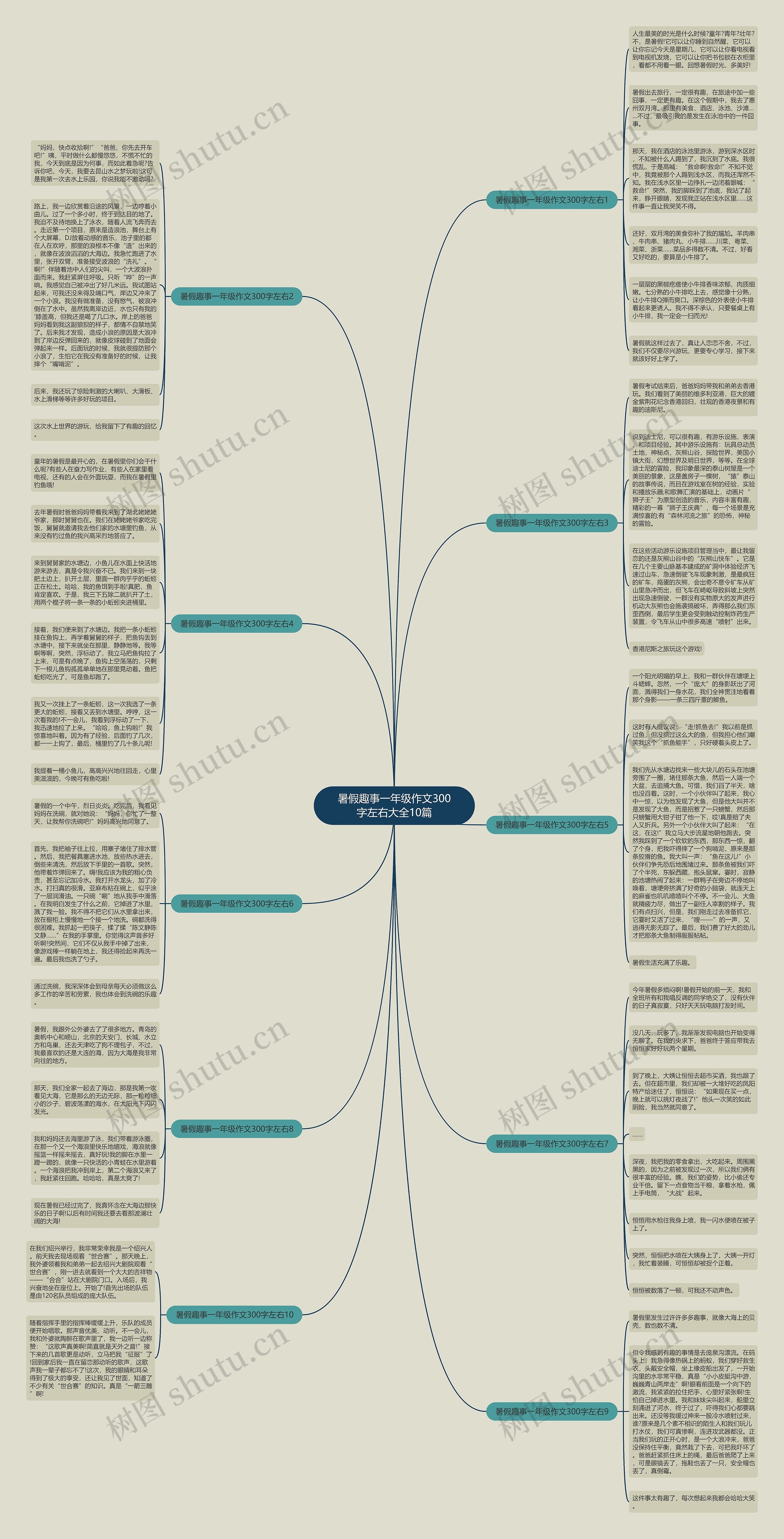 暑假趣事一年级作文300字左右大全10篇思维导图