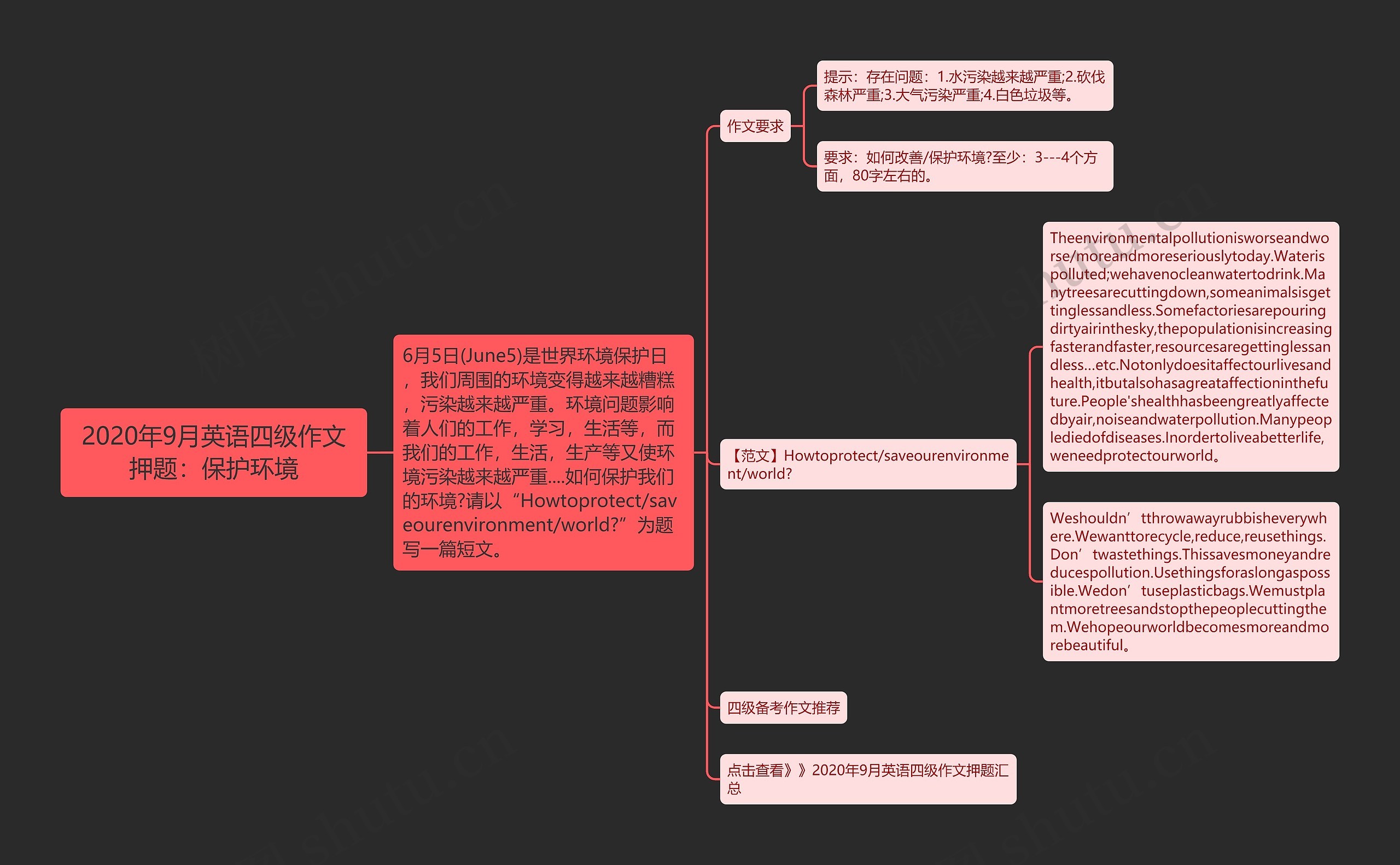 2020年9月英语四级作文押题：保护环境思维导图