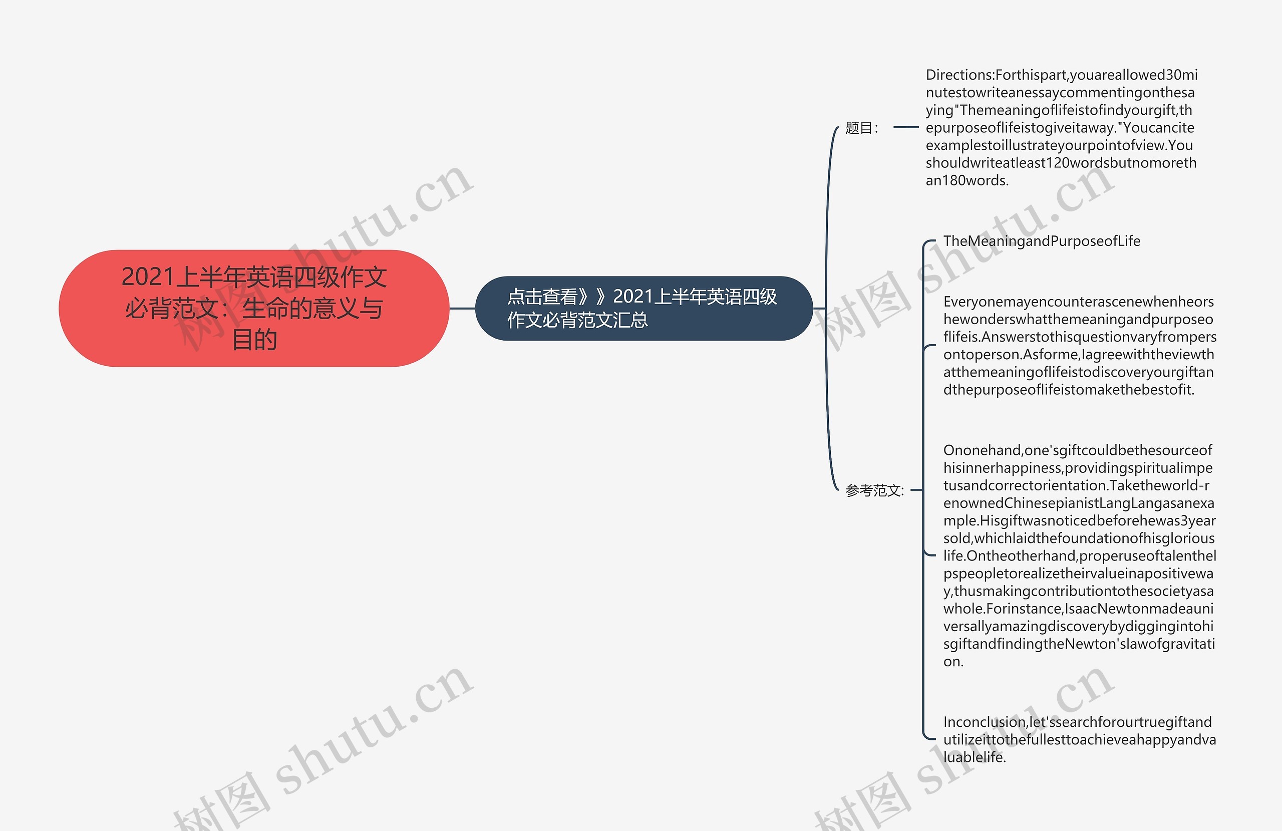 2021上半年英语四级作文必背范文：生命的意义与目的思维导图