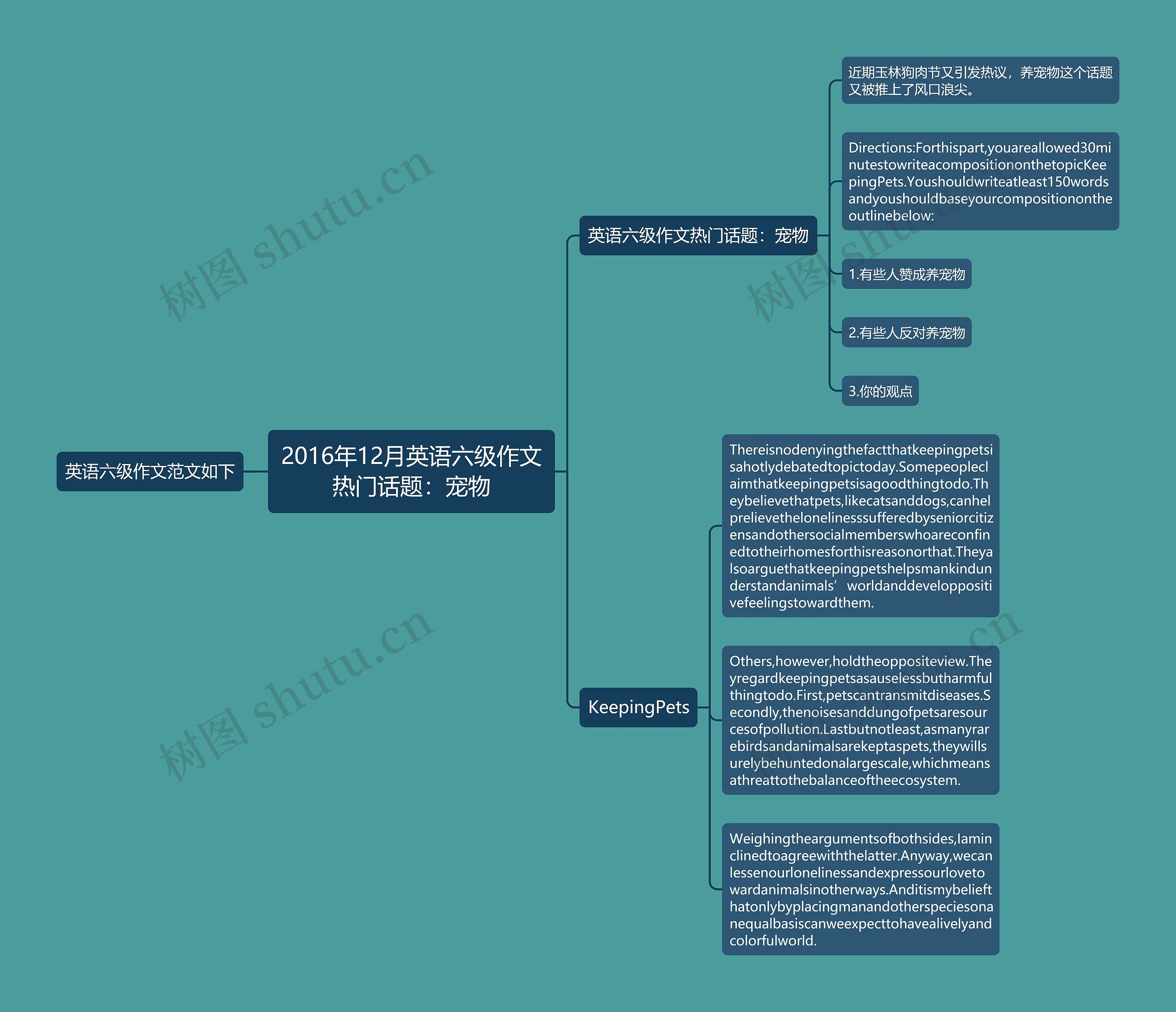 2016年12月英语六级作文热门话题：宠物思维导图