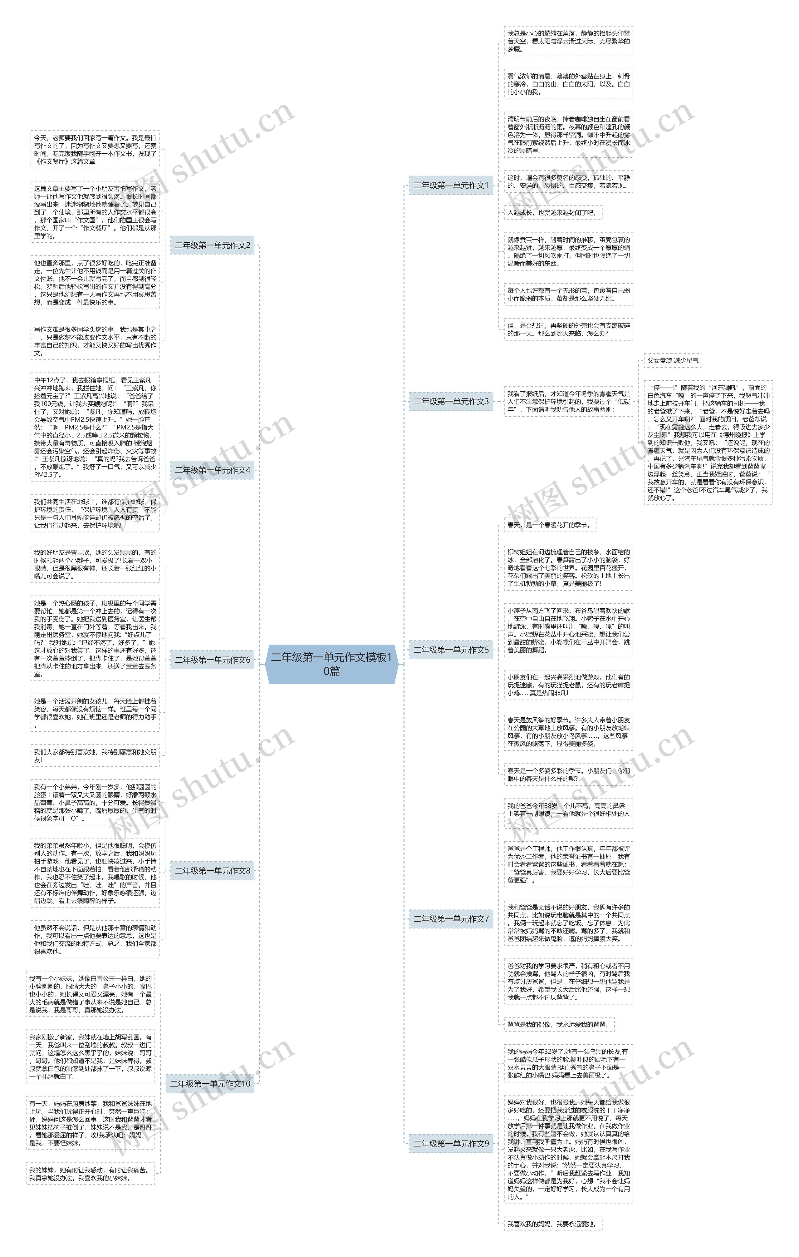 二年级第一单元作文10篇思维导图