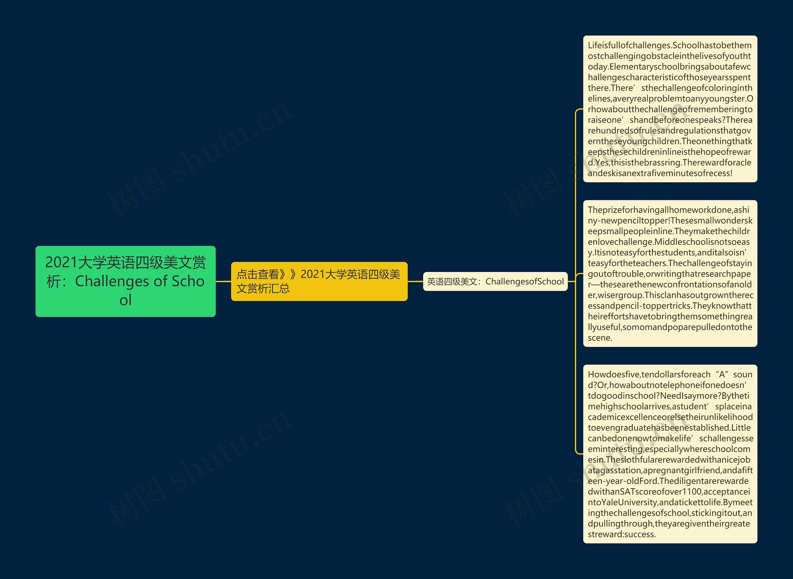 2021大学英语四级美文赏析：Challenges of School思维导图
