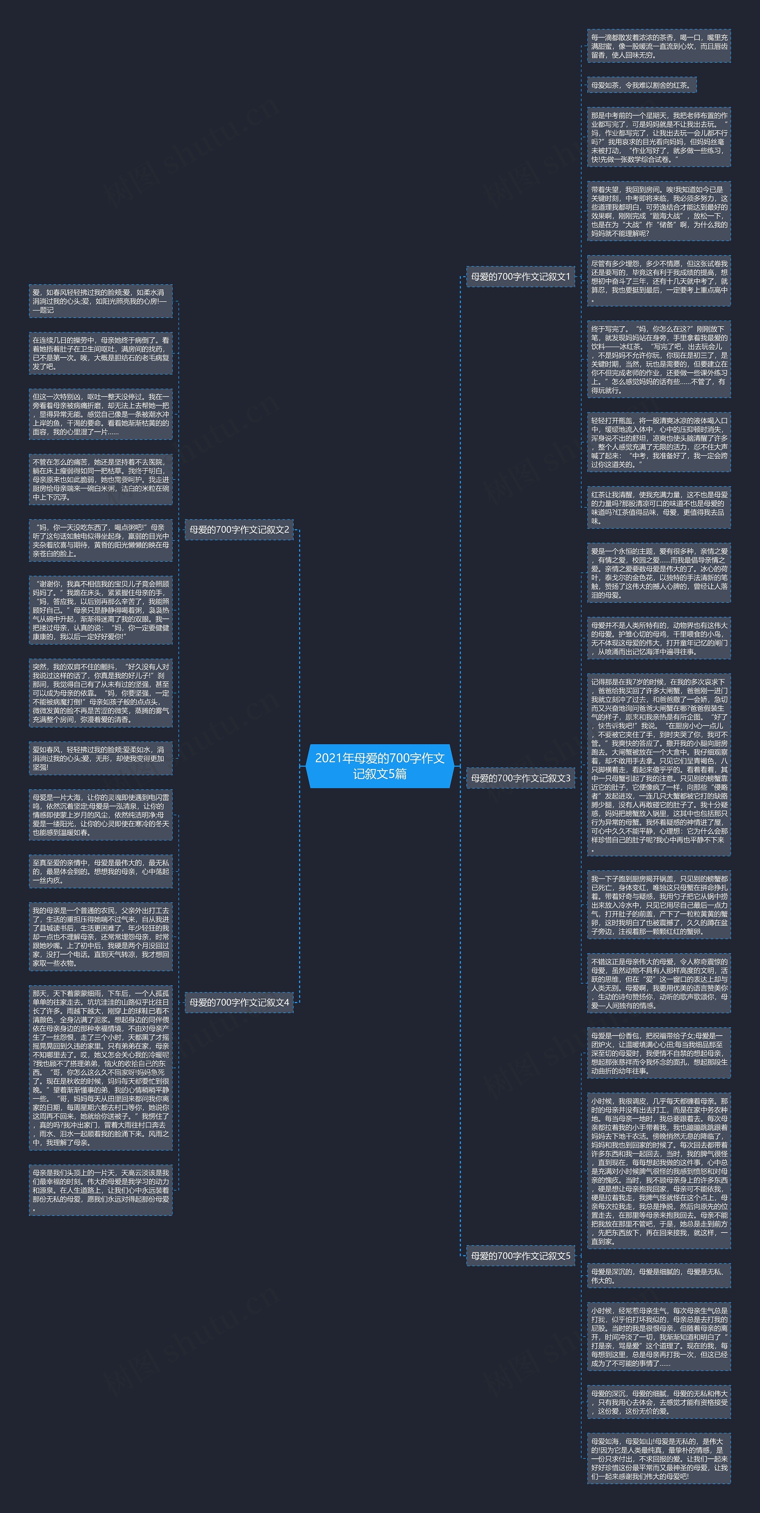 2021年母爱的700字作文记叙文5篇思维导图